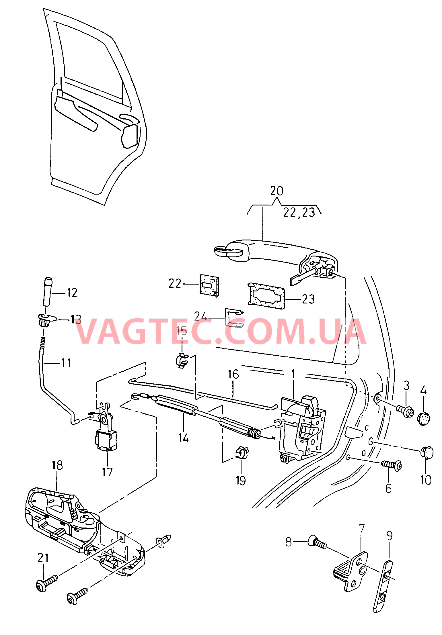 Замок двери Рычаг привода дверного замка Ручка двери снаружи  для SEAT Cordoba 2001