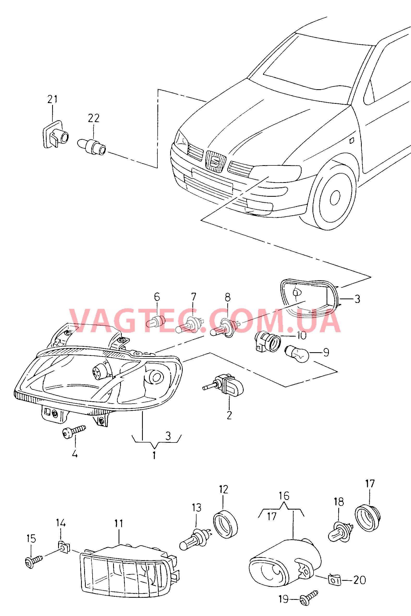 Фары с галогенными лампами Галоген. противотуманная фара Фонарь указателя поворота  для SEAT CO 2000