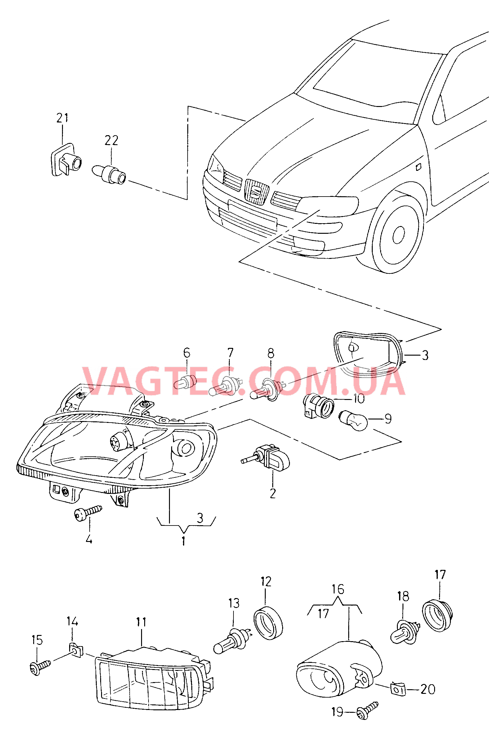 Фары с галогенными лампами Галоген. противотуманная фара Фонарь указателя поворота  для SEAT CO 2001