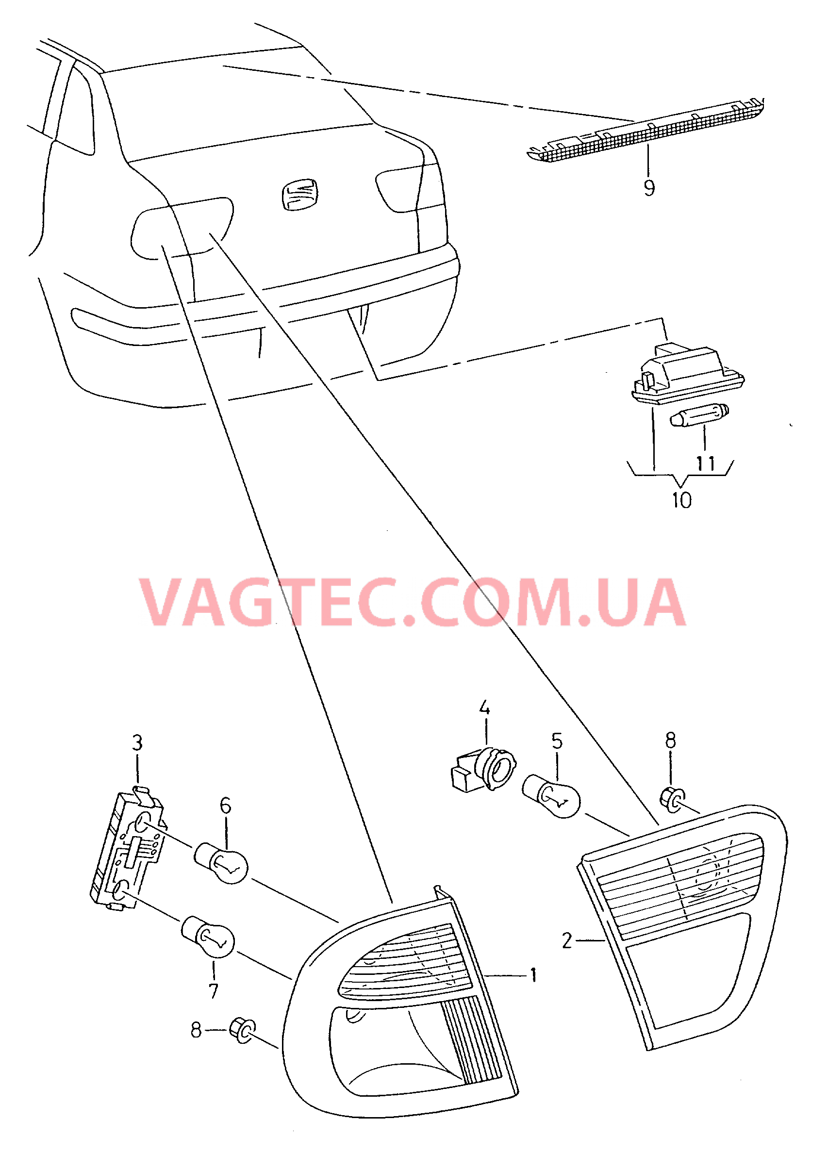 Плафон освещ. номерного знака Задний фонарь Верхний стоп-сигнал  для SEAT Cordoba 2002