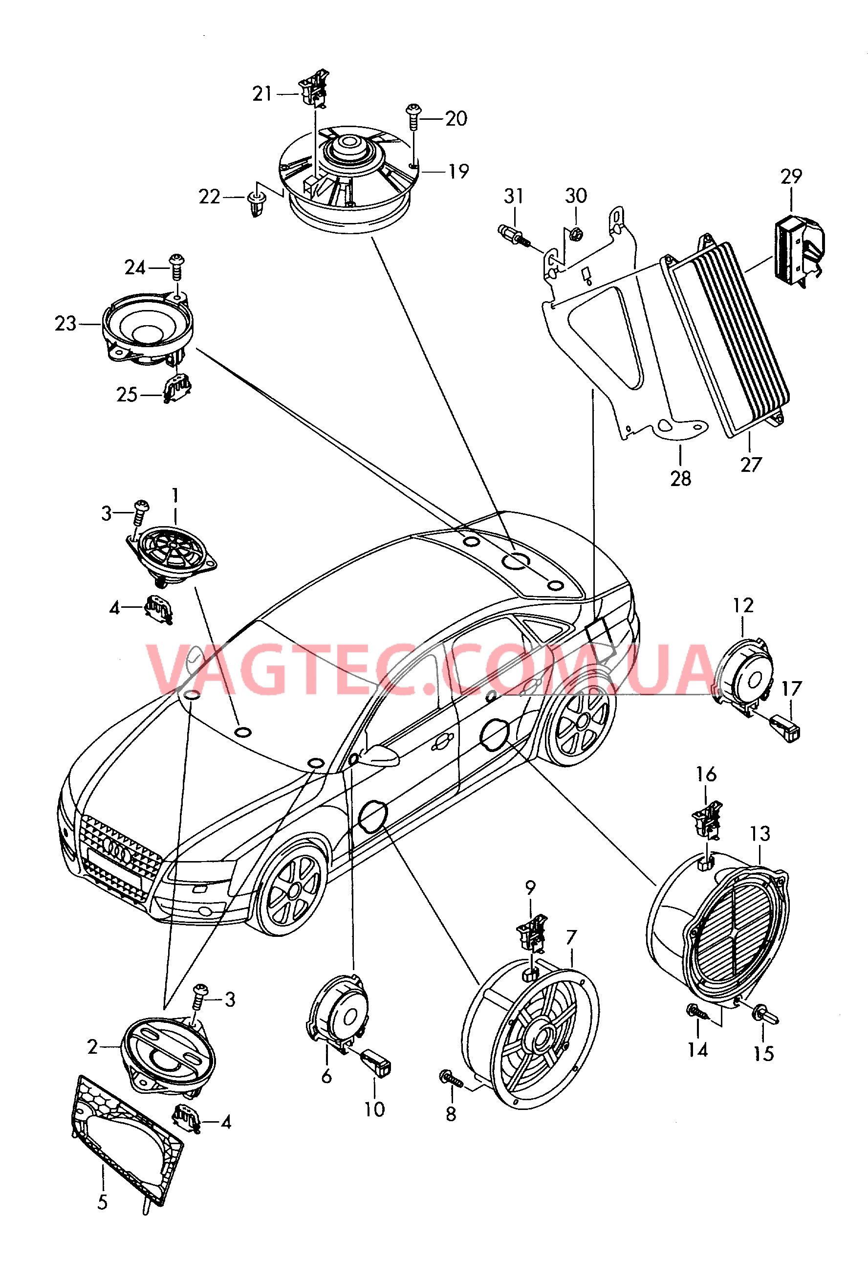 Электрические детали акустической системы   D - 01.06.2009>> для AUDI A4Q 2008-1