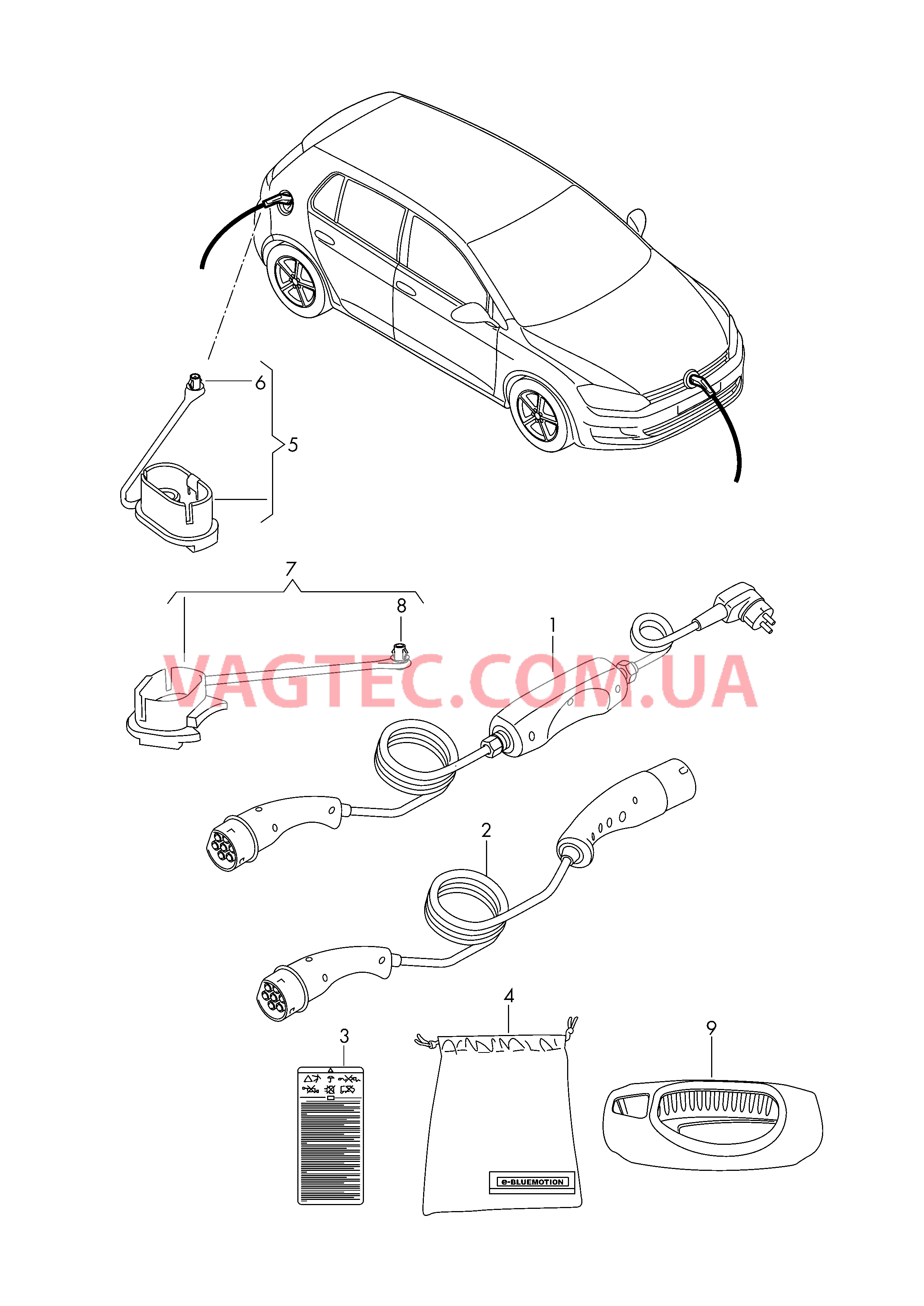 Зарядн.кабель для розетки сети Заряд.кабель дом.заряд.станции Зарядный кабель для обществ. зарядной станции  для VOLKSWAGEN E-Golf 2014