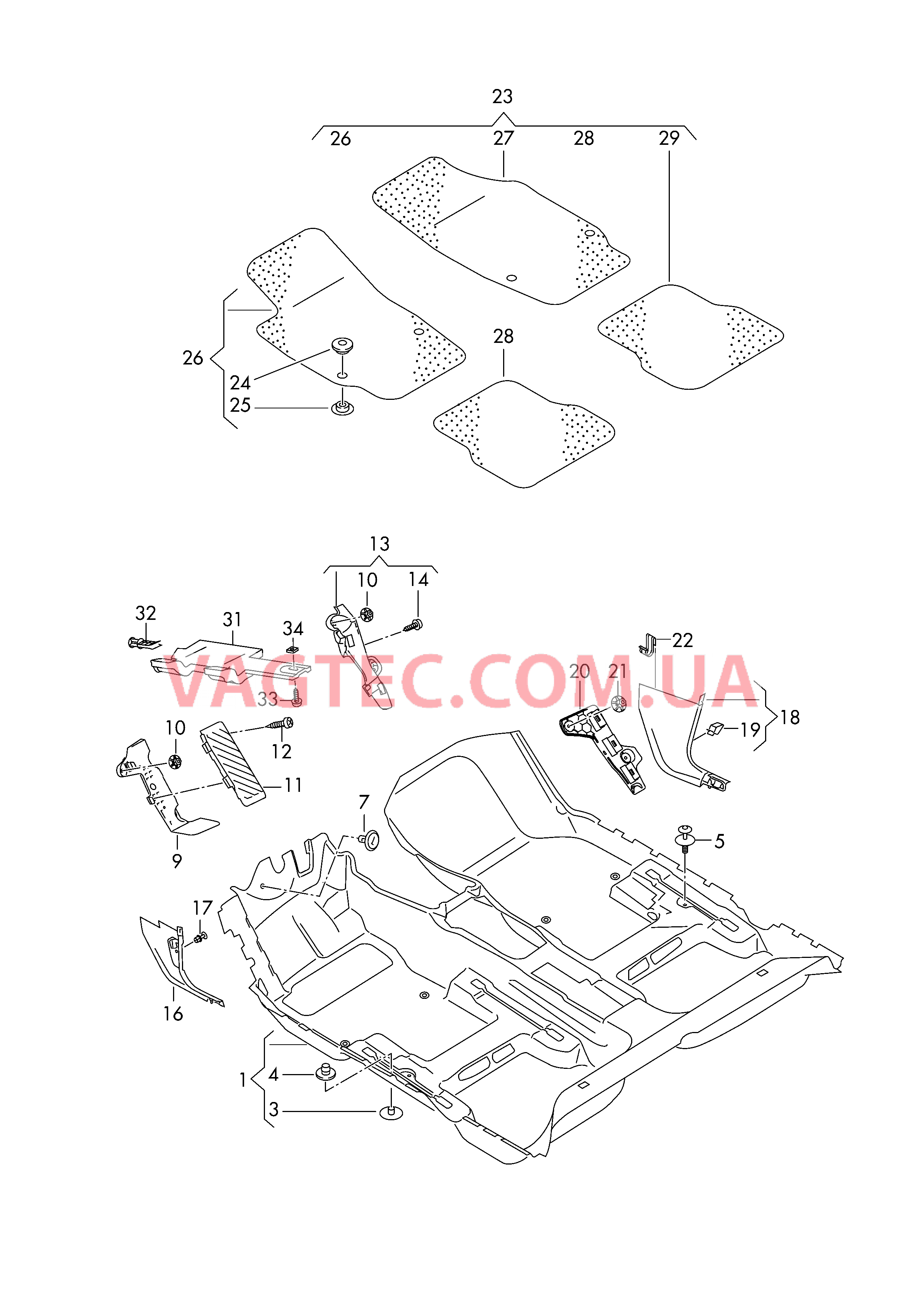 Коврики Облицовка стойки А Упор для ног Коврик Крепёжные детали  для VOLKSWAGEN E-Golf 2014