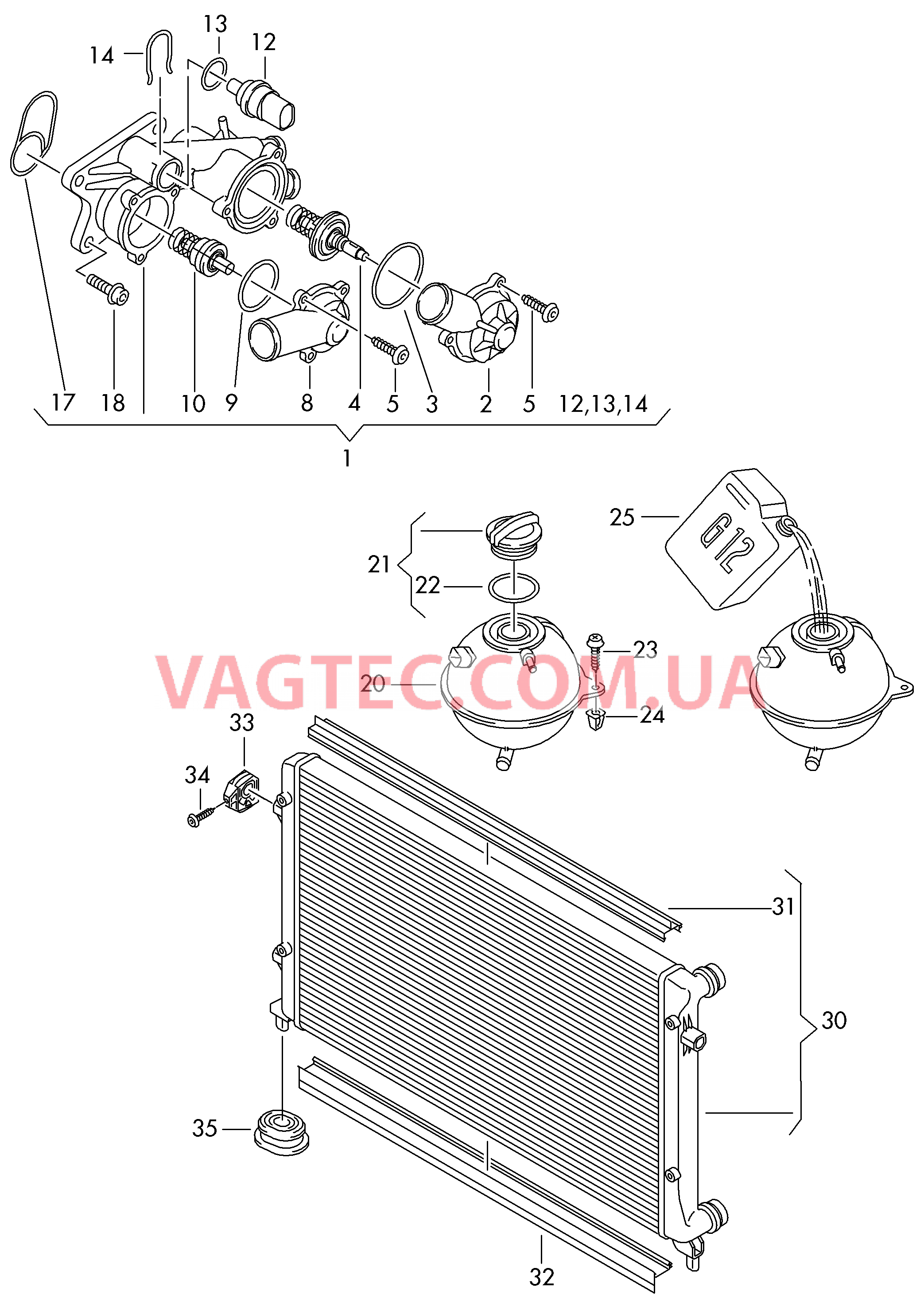 Корпус термостата Бачок, компенсационный Радиатор охлаждающей жидкости  для VOLKSWAGEN CC 2012