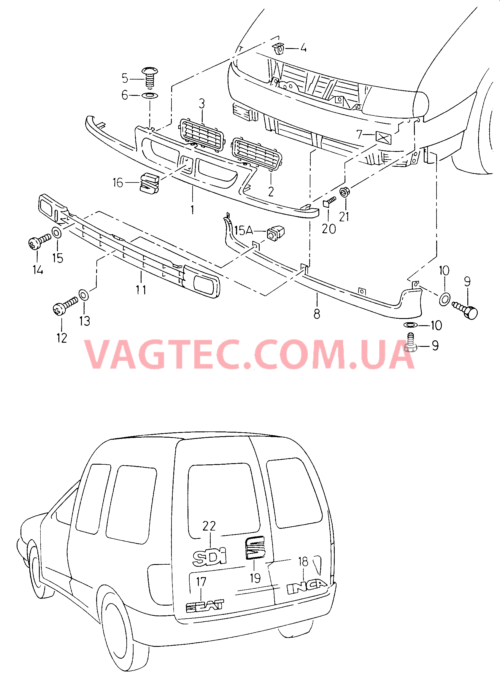 Решётка радиатора Надписи  для SEAT Inca 2002