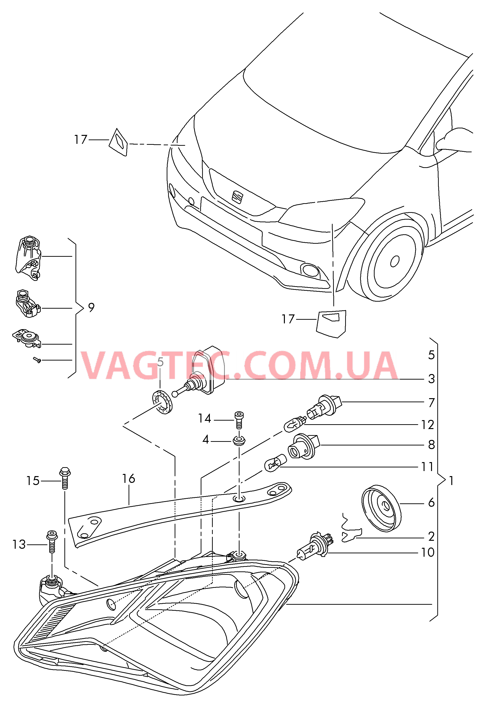 Фары с галогенными лампами  для SEAT MI 2013