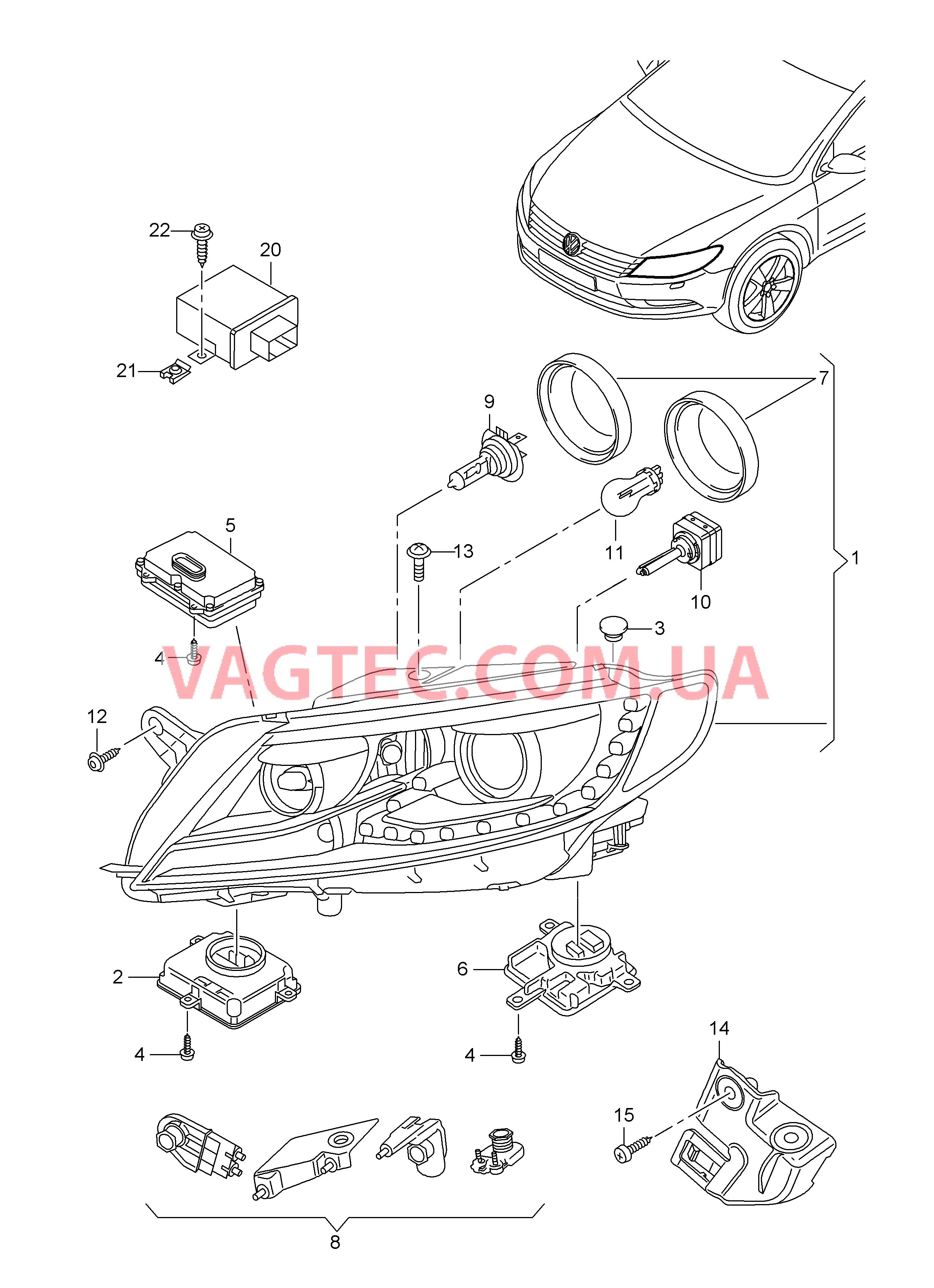 Ксеноновая фара с динам. регулир. дальнего света   БУ системы адаптивного освещения и корректора фар  для VOLKSWAGEN CC 2016