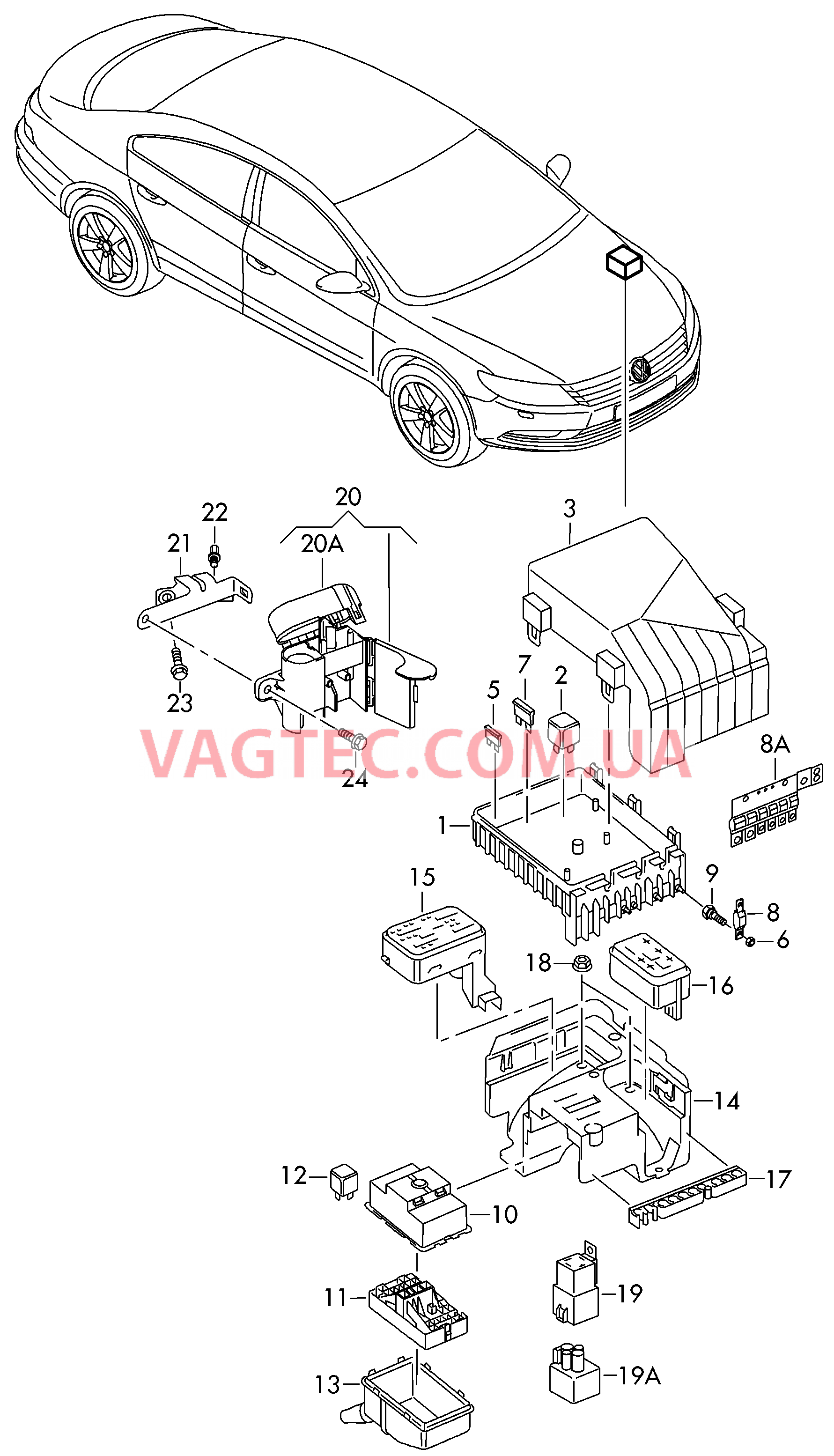 Коммутационный блок моторного отсека  Распределитель потенциала  для VOLKSWAGEN CC 2014