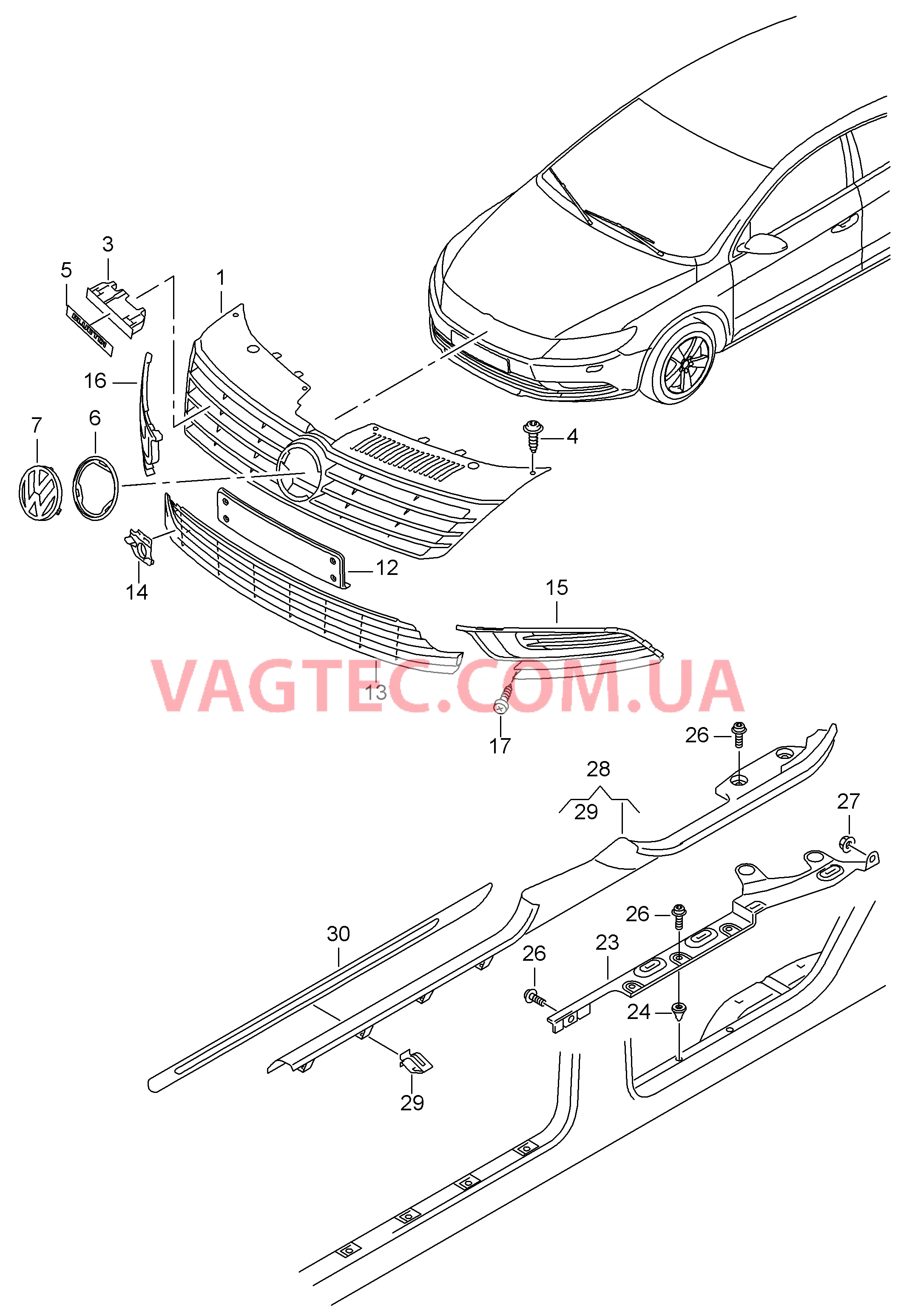 Решётка радиатора Решетка радиатора Накладка порога  для VOLKSWAGEN CC 2012