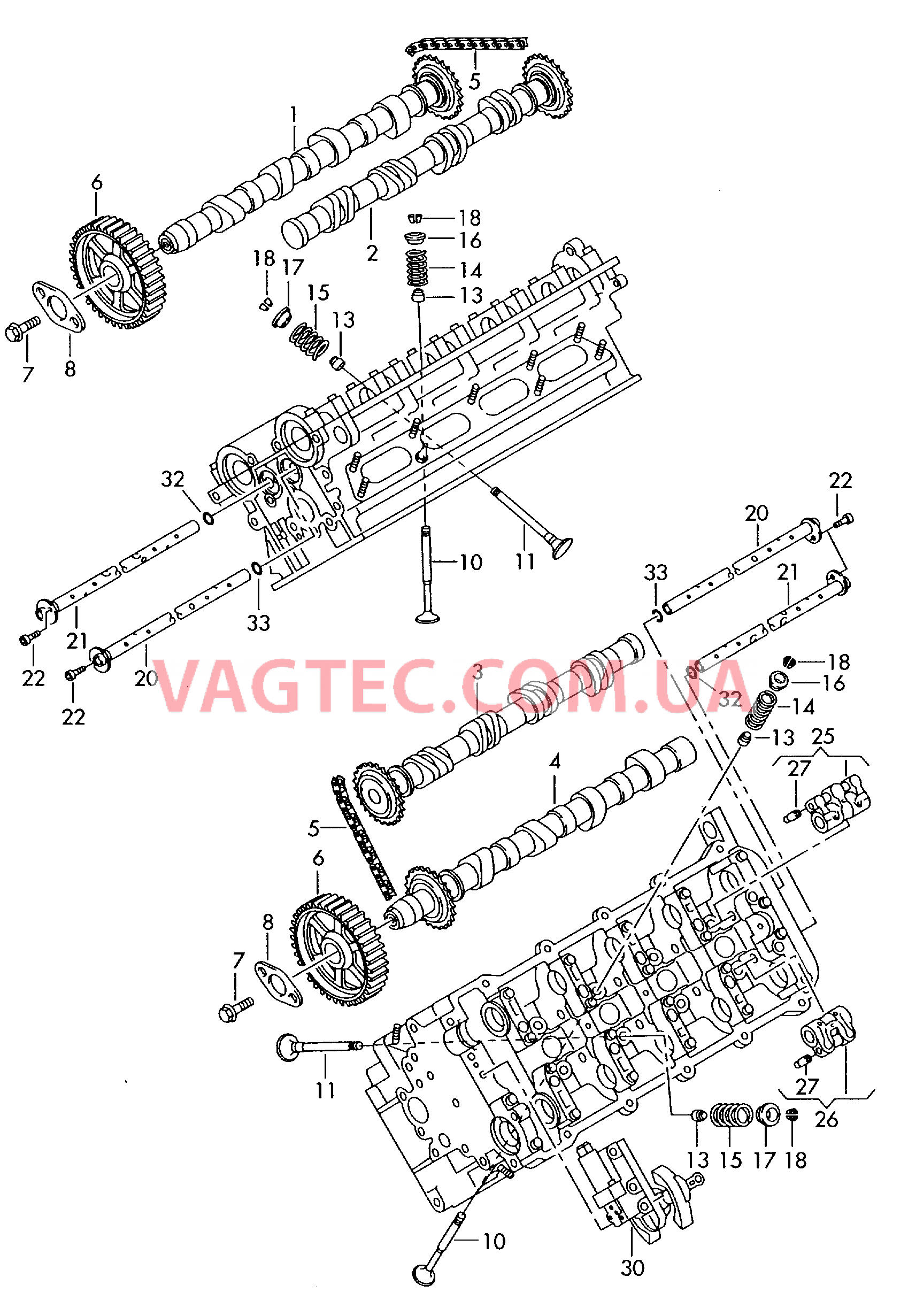 Распределительный вал, клапаны  для AUDI A6Q 2000
