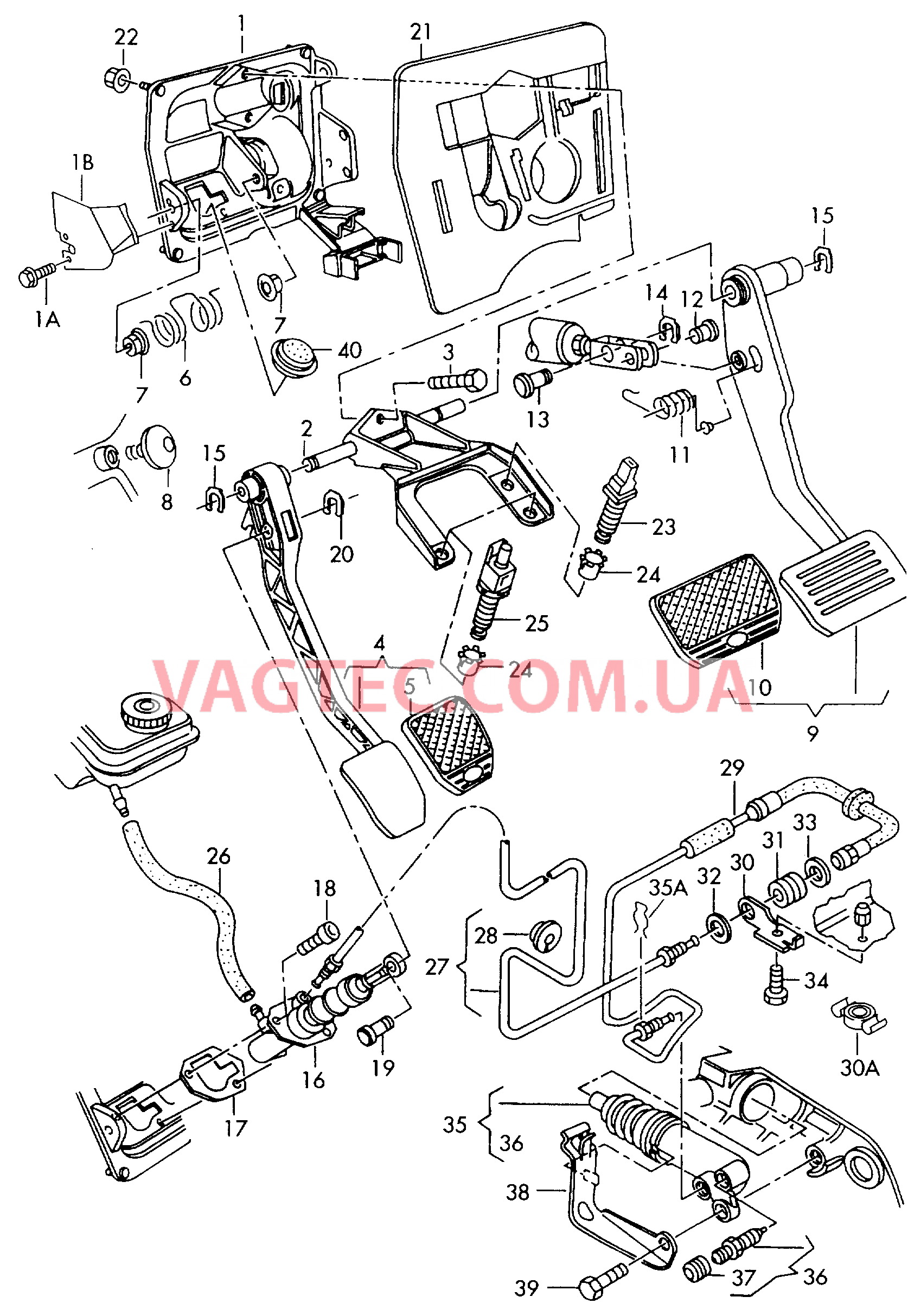 Педальный механизм привода тормозного механизма и сцепления  для AUDI A8Q 2000