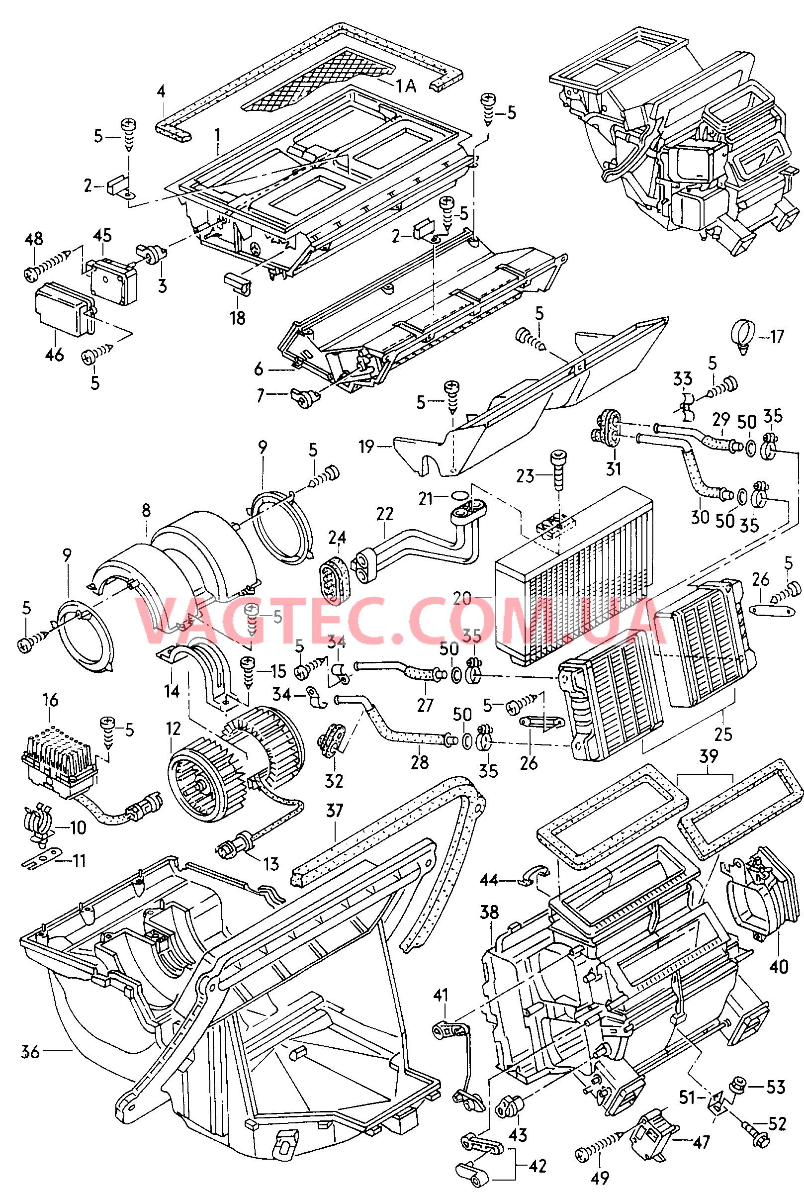 Корпус испарителя Корпус воздухораспределителя Вентилятор F             >> 4D-1-007 087* для AUDI A8Q 2002