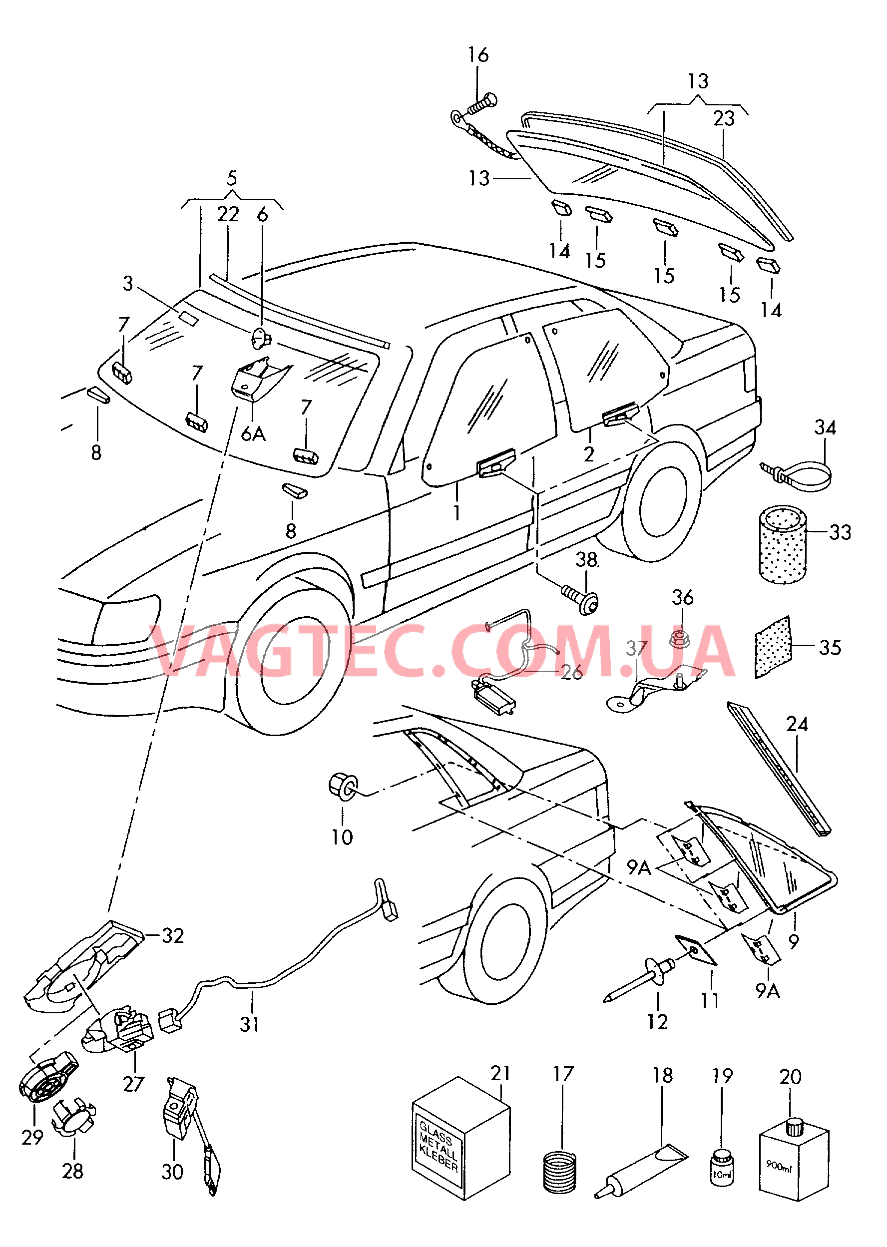 Заднее стекло  для AUDI A8Q 2003-1