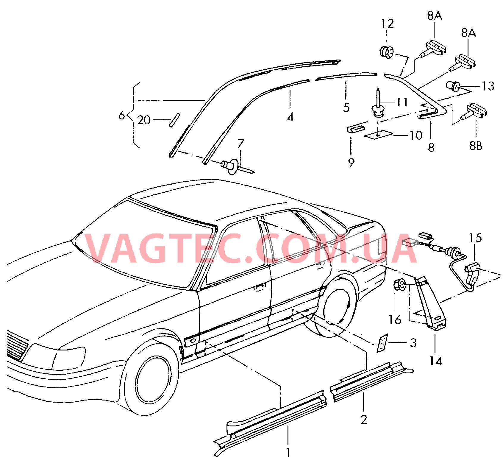 Накладка порога Молдинги для крыши  для AUDI A8Q 2003