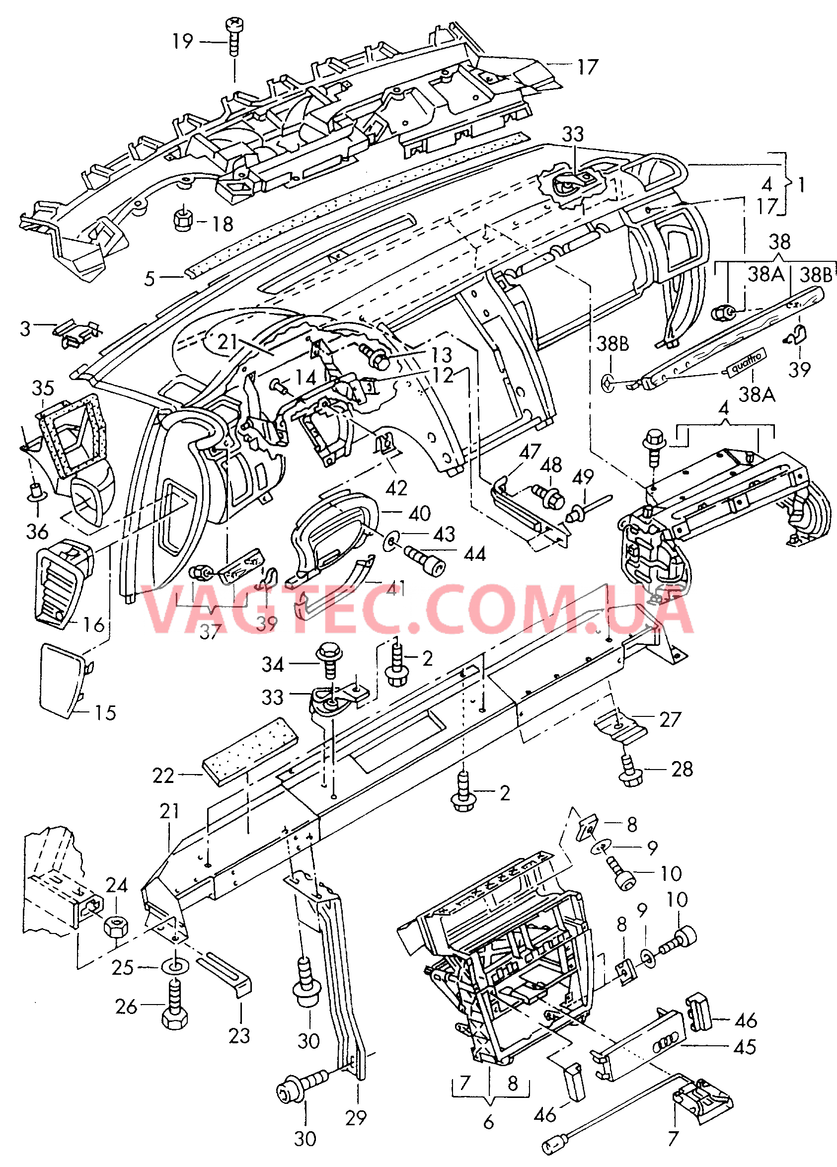 Панель приборов Детали, встроен. в пан. приб.  для AUDI A8Q 2002