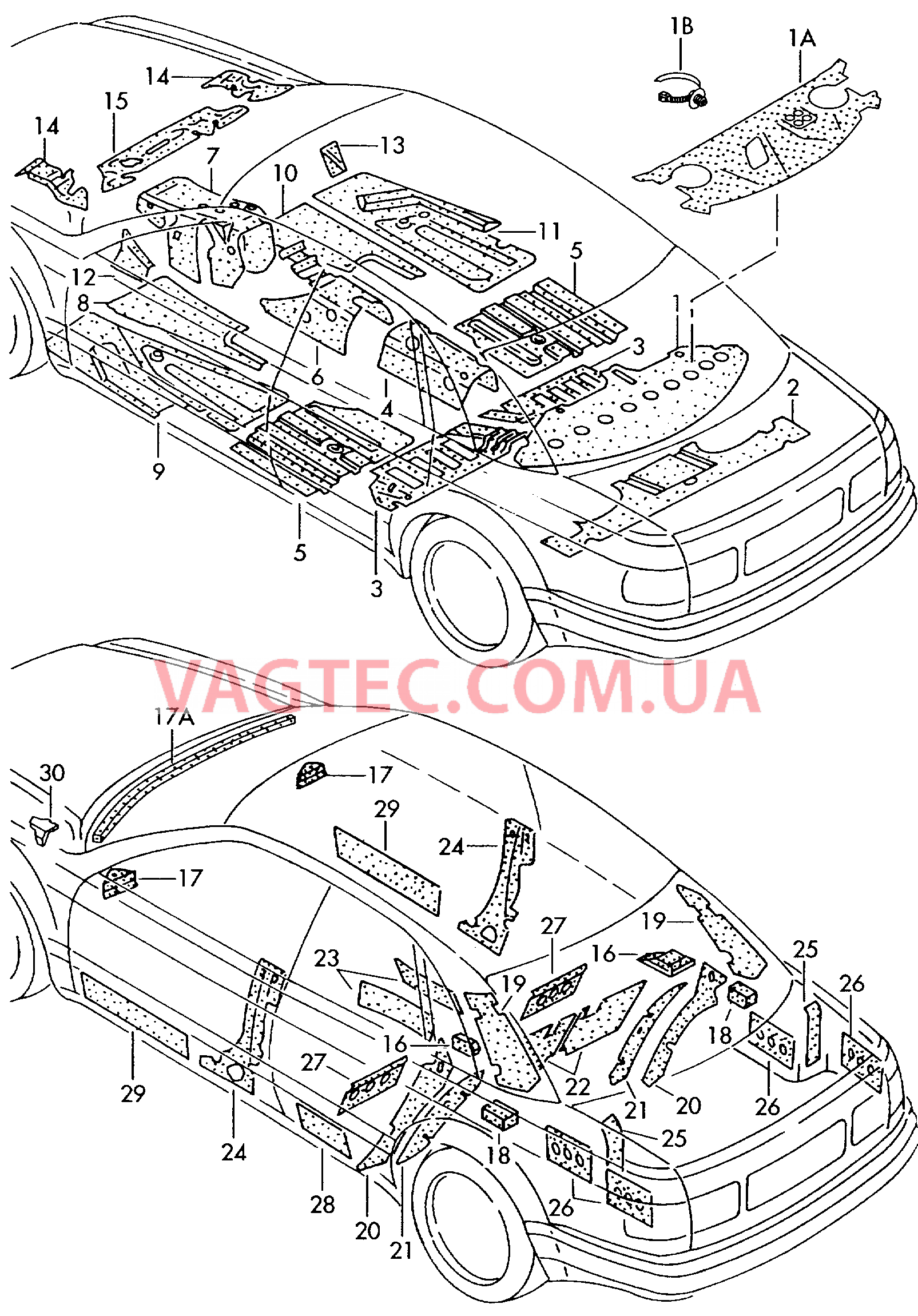 Шумоизоляция моторного щита и туннеля  Наплавленный звукоизоляц. слой пола  Шумоизоляция водоотвод. короба  для AUDI A8Q 2002