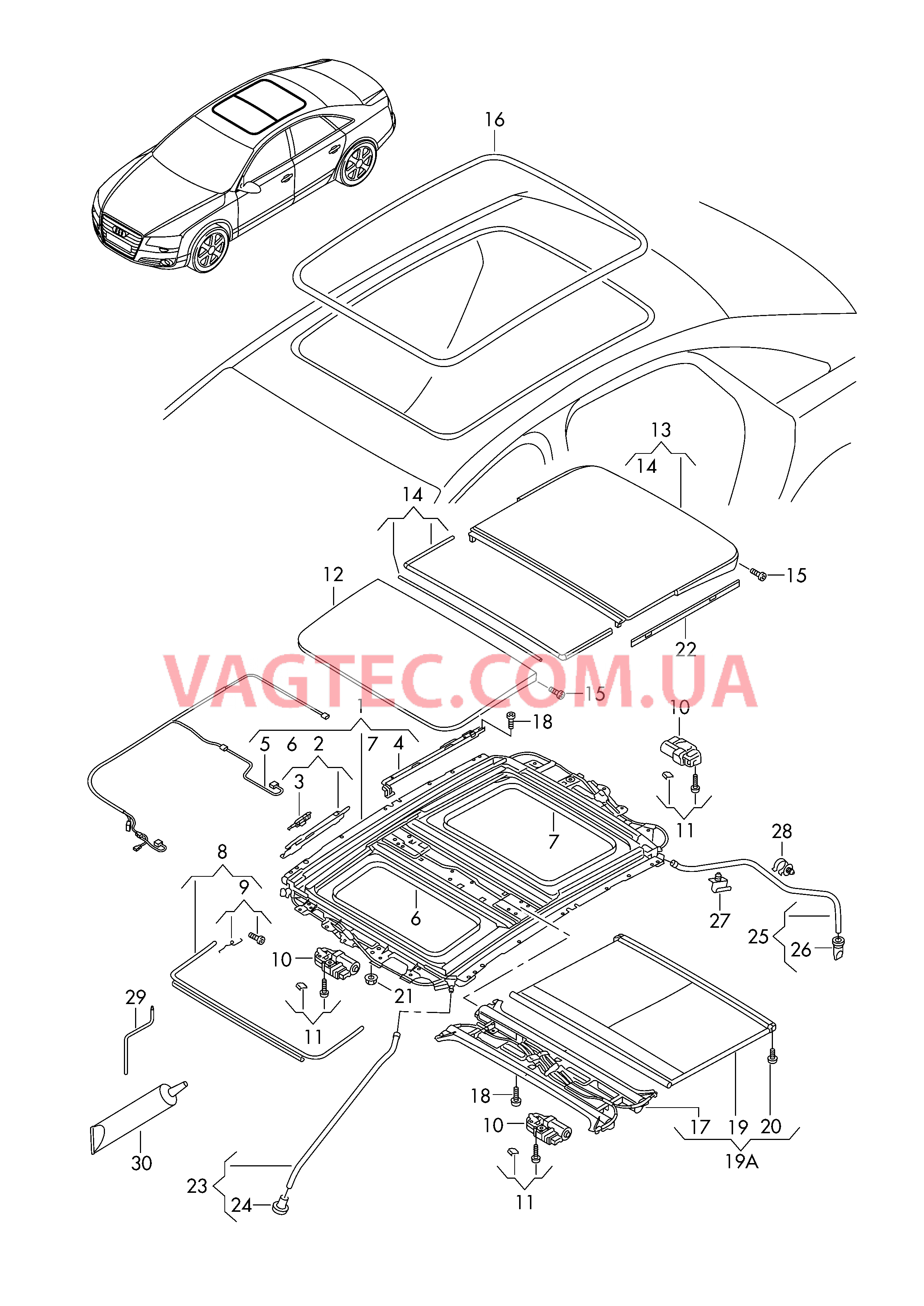 Стекл. подъёмно-сдвижной люк  для AUDI A8Q 2017