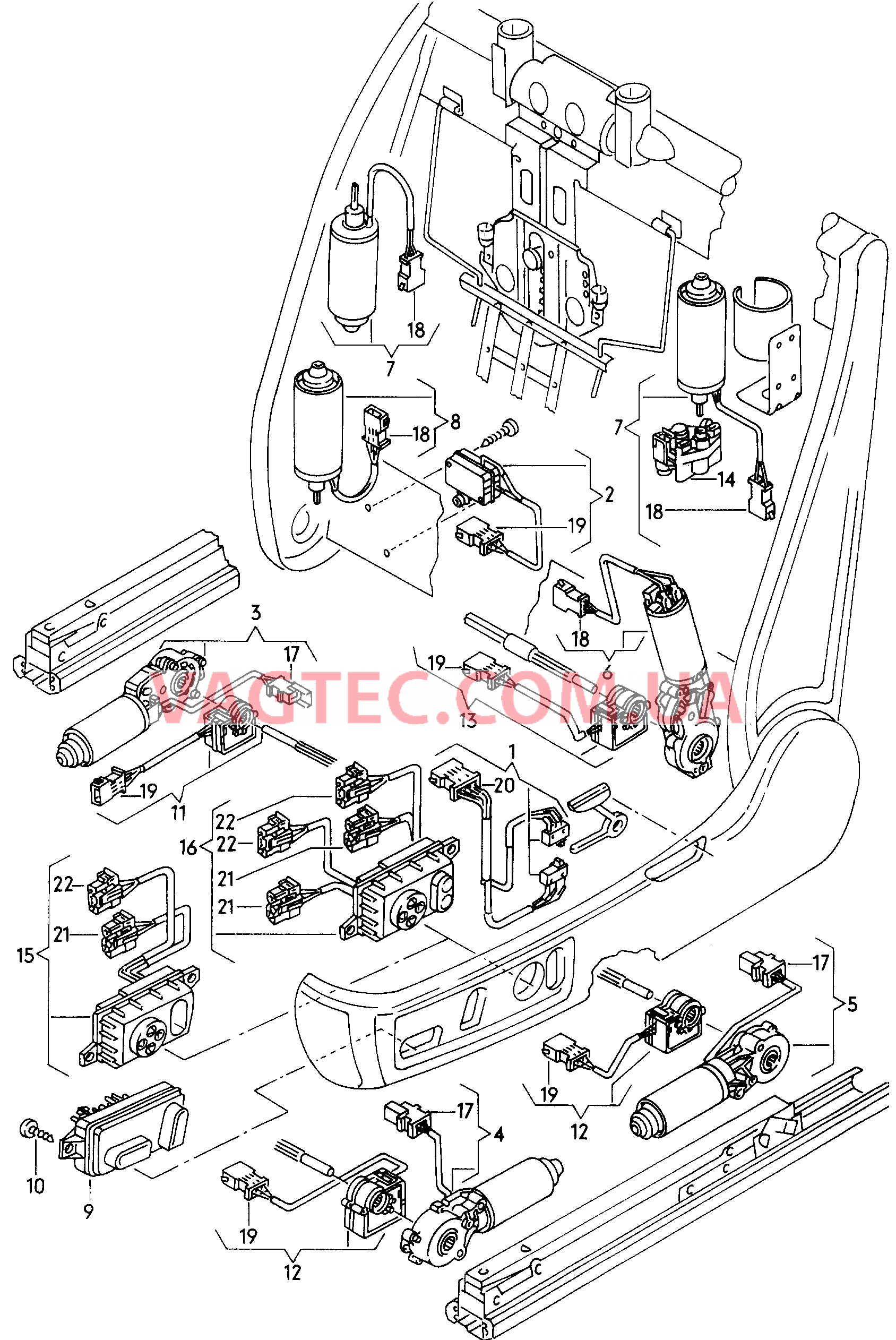Электрические компоненты регулировки сиденья и спинки  для AUDI A8Q 2000