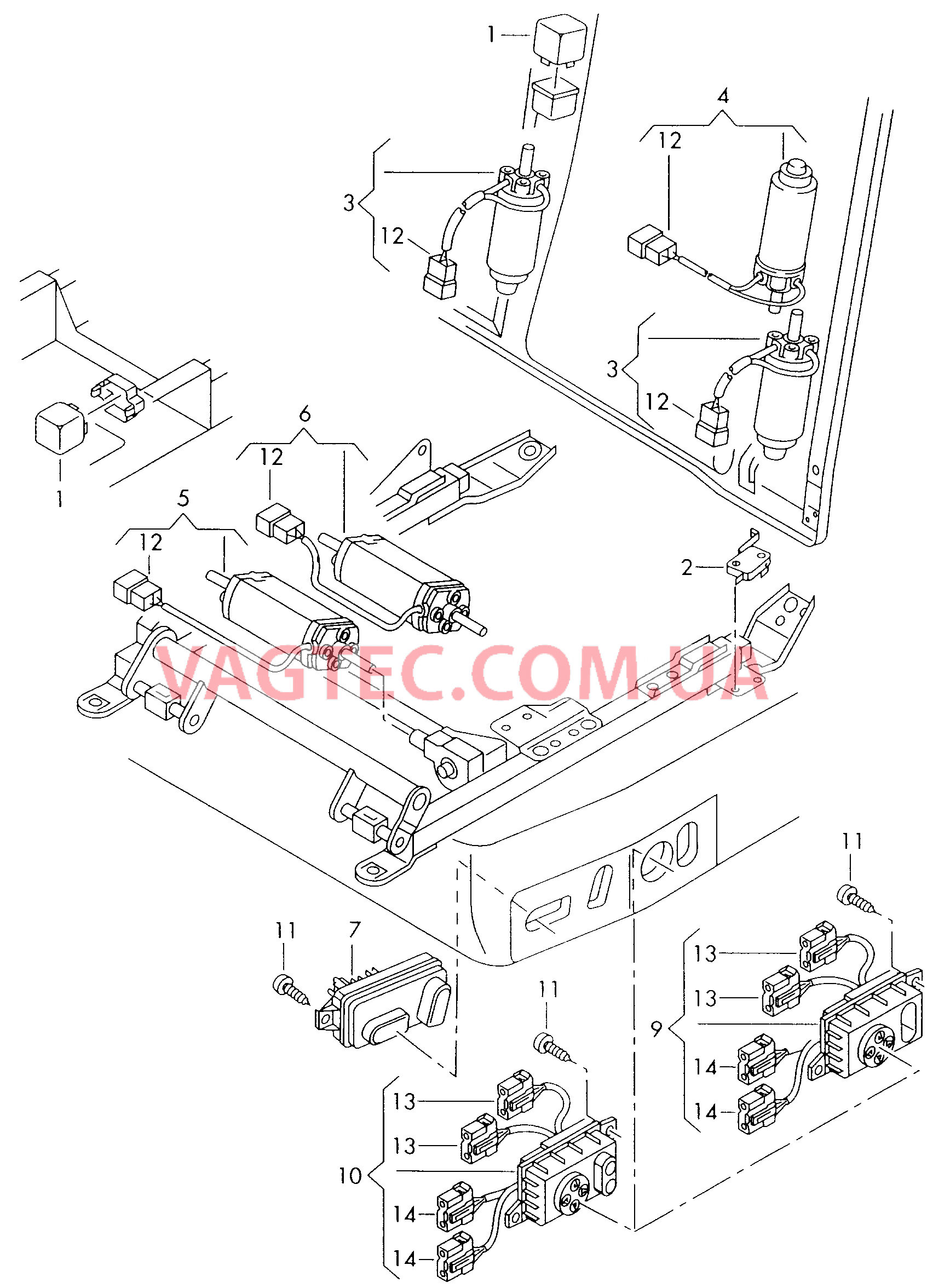 Электрические компоненты регулировки сиденья и спинки  для AUDI A8Q 2000