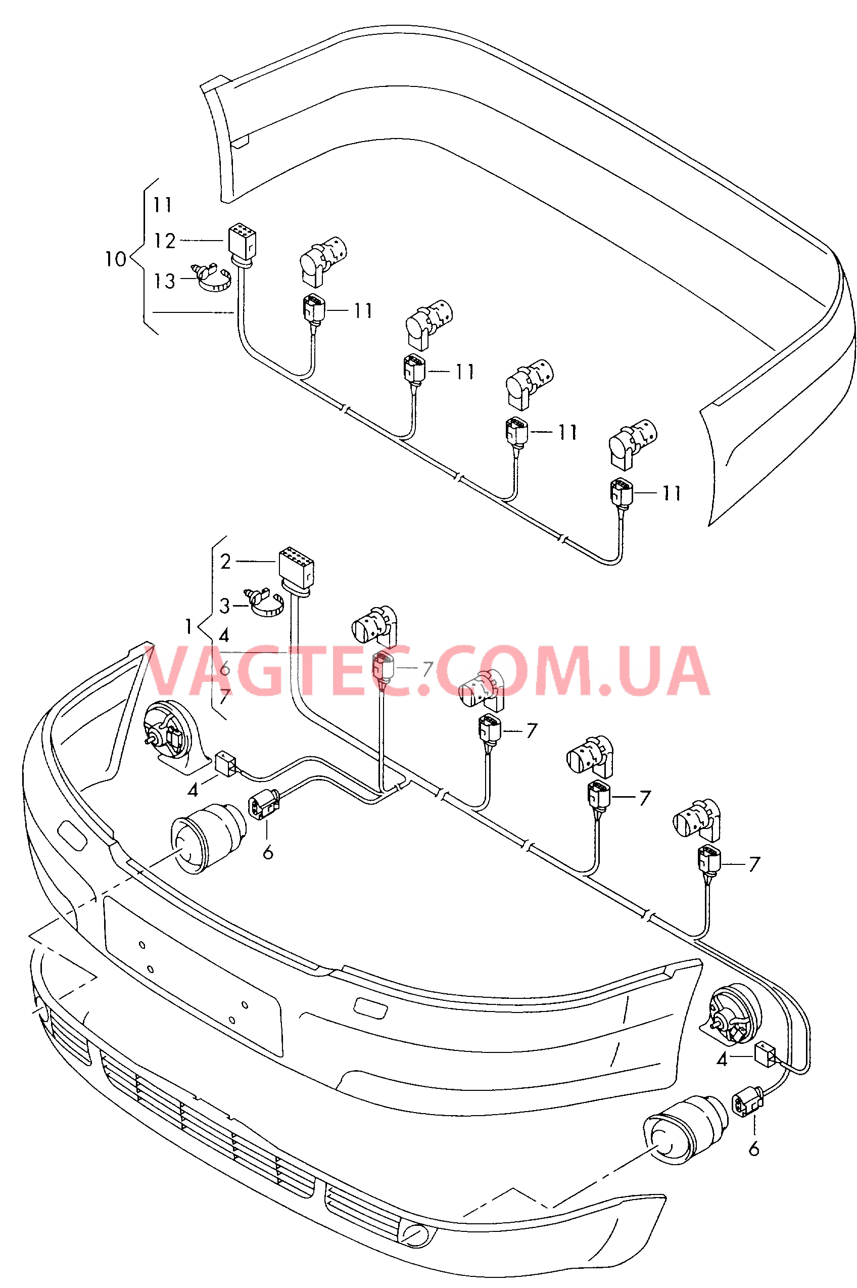 Жгут проводов для бампера Жгут проводов для ультразвуковых датчиков  Бампер  для AUDI A8Q 2002