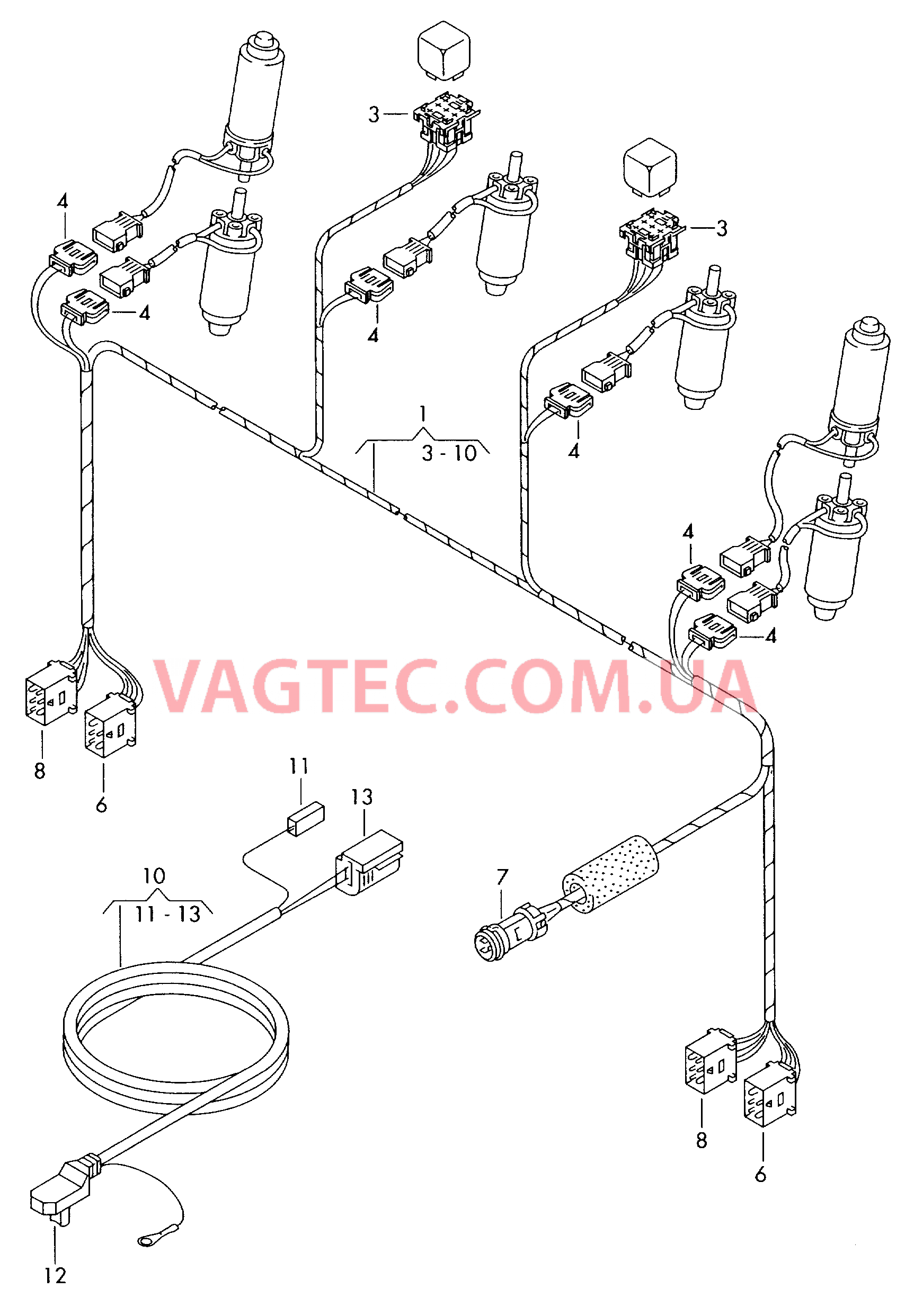 Жгут проводов для регулировки подголовника и поясничного подпора  Жгут пр-в для бок. подуш. без.  для AUDI A8 2002