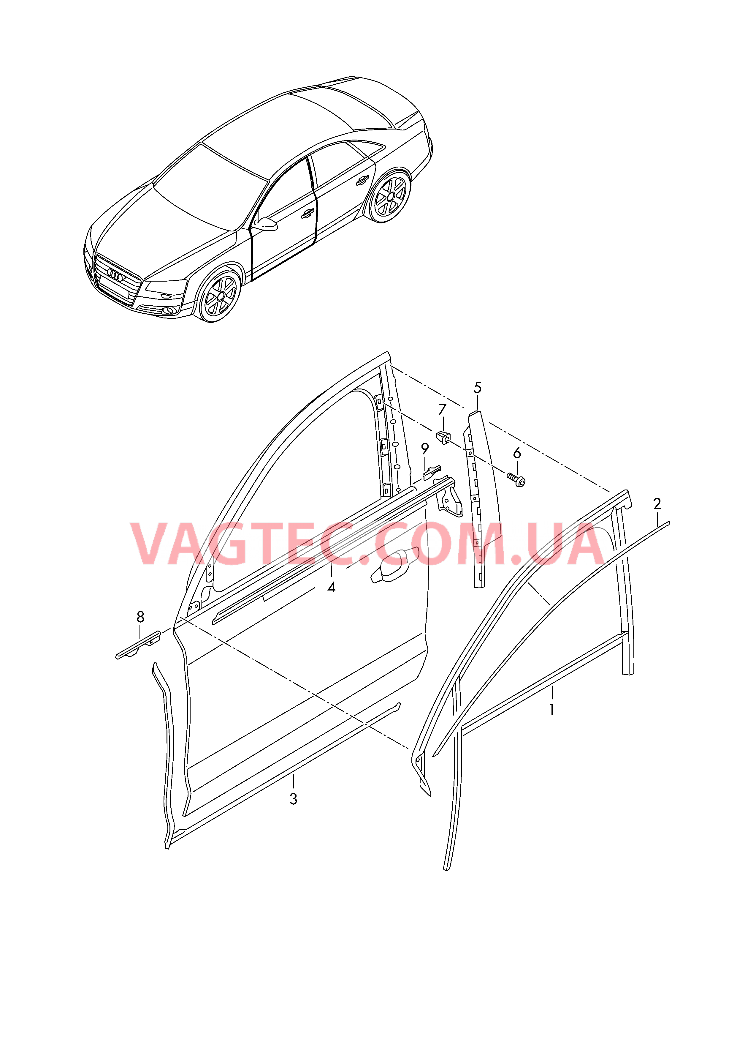 направляющая стекла Уплотнитель двери Накладка для стойки В  для AUDI A8Q 2015