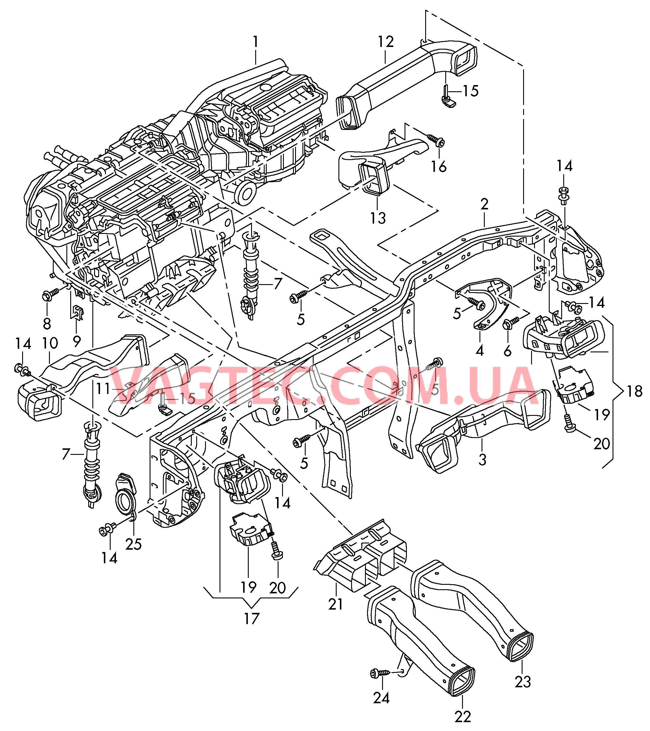 Возд. канал для обог. простр. для ног, возд. шланги и дефл.  для AUDI A8 2013