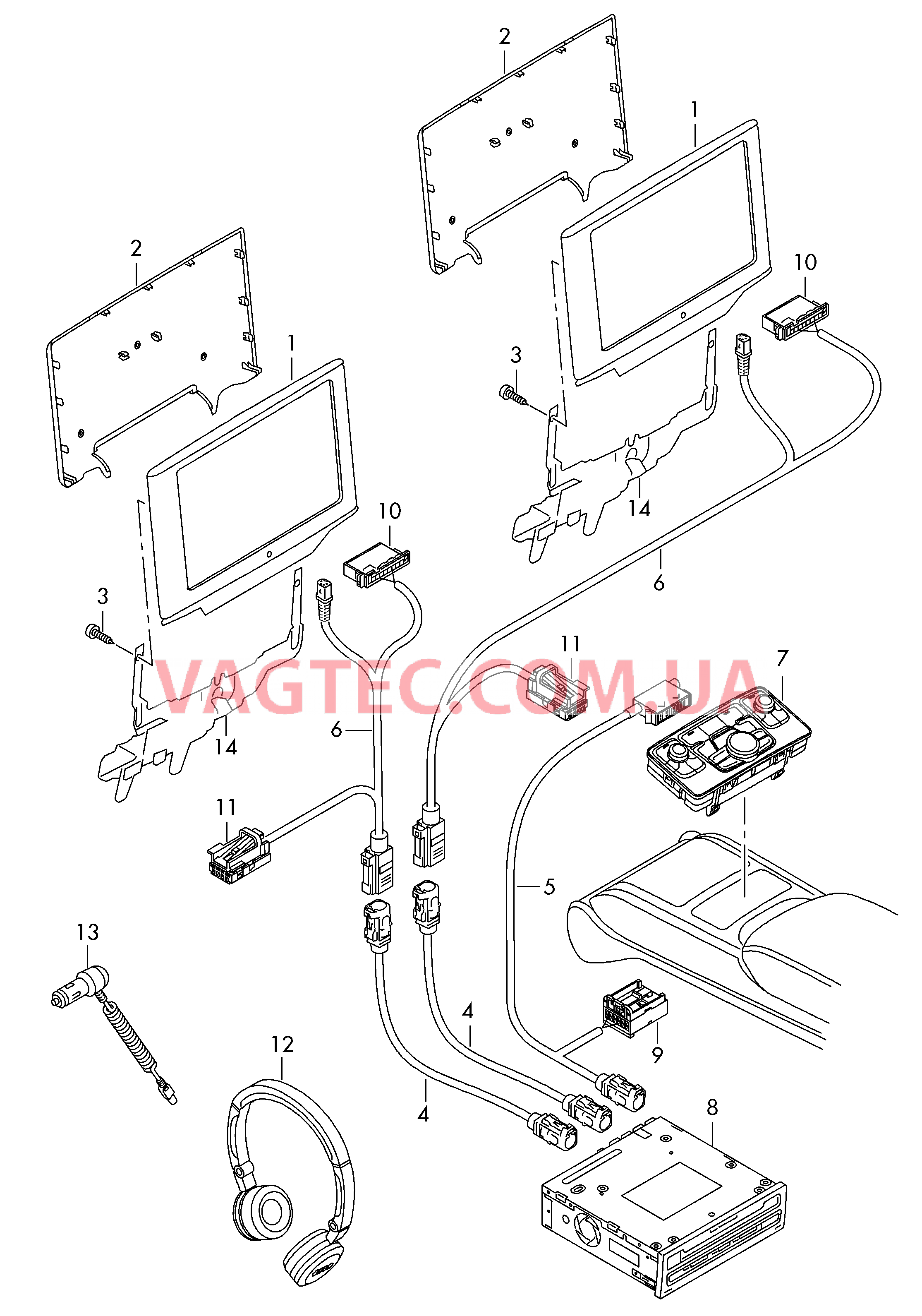 Электродетали для оснащения мультимедийным оборудовованием  для AUDI A8Q 2014