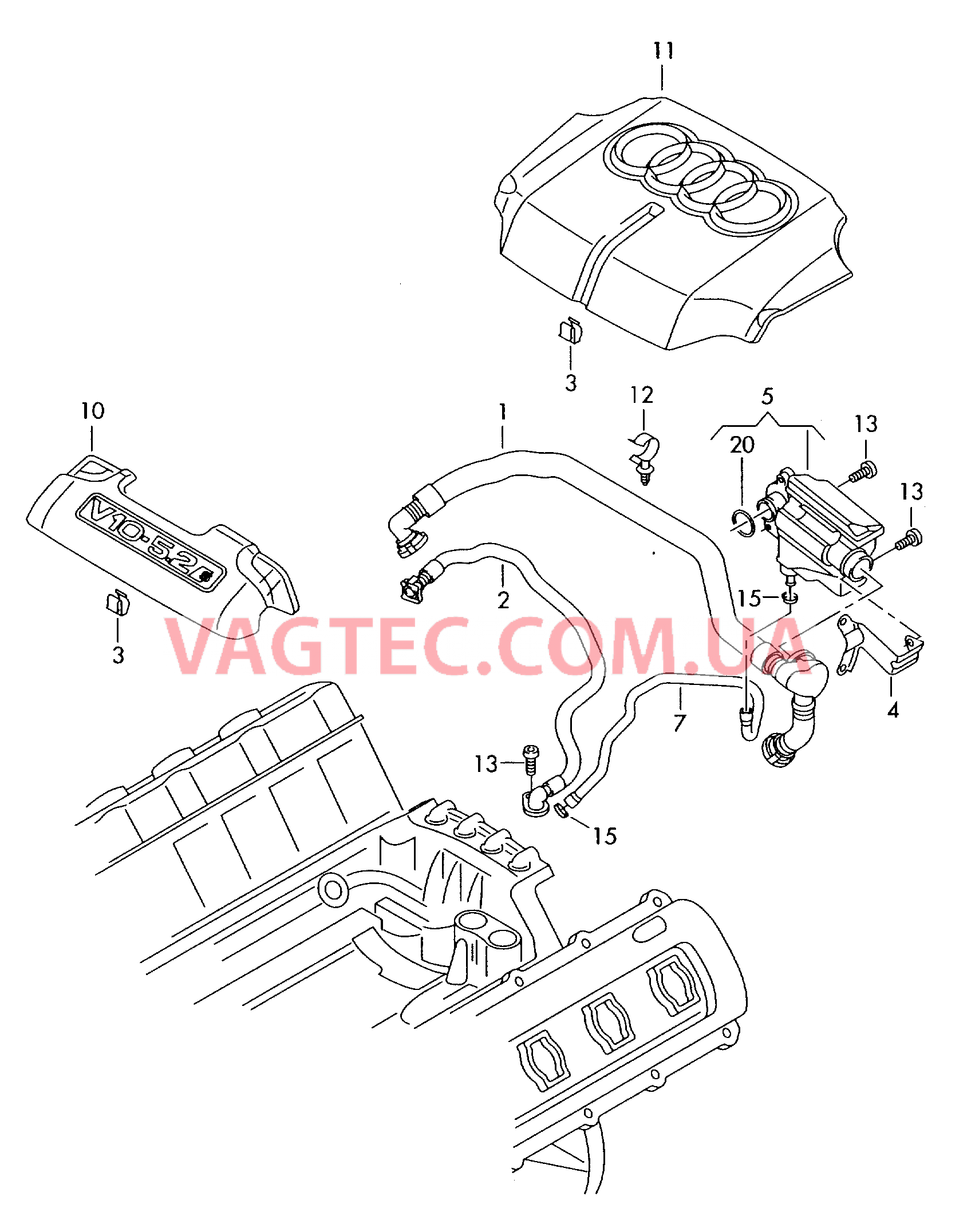 Вентиляция для крышки головки блока  Защита картера двигателя  для AUDI A6Q 2005-1