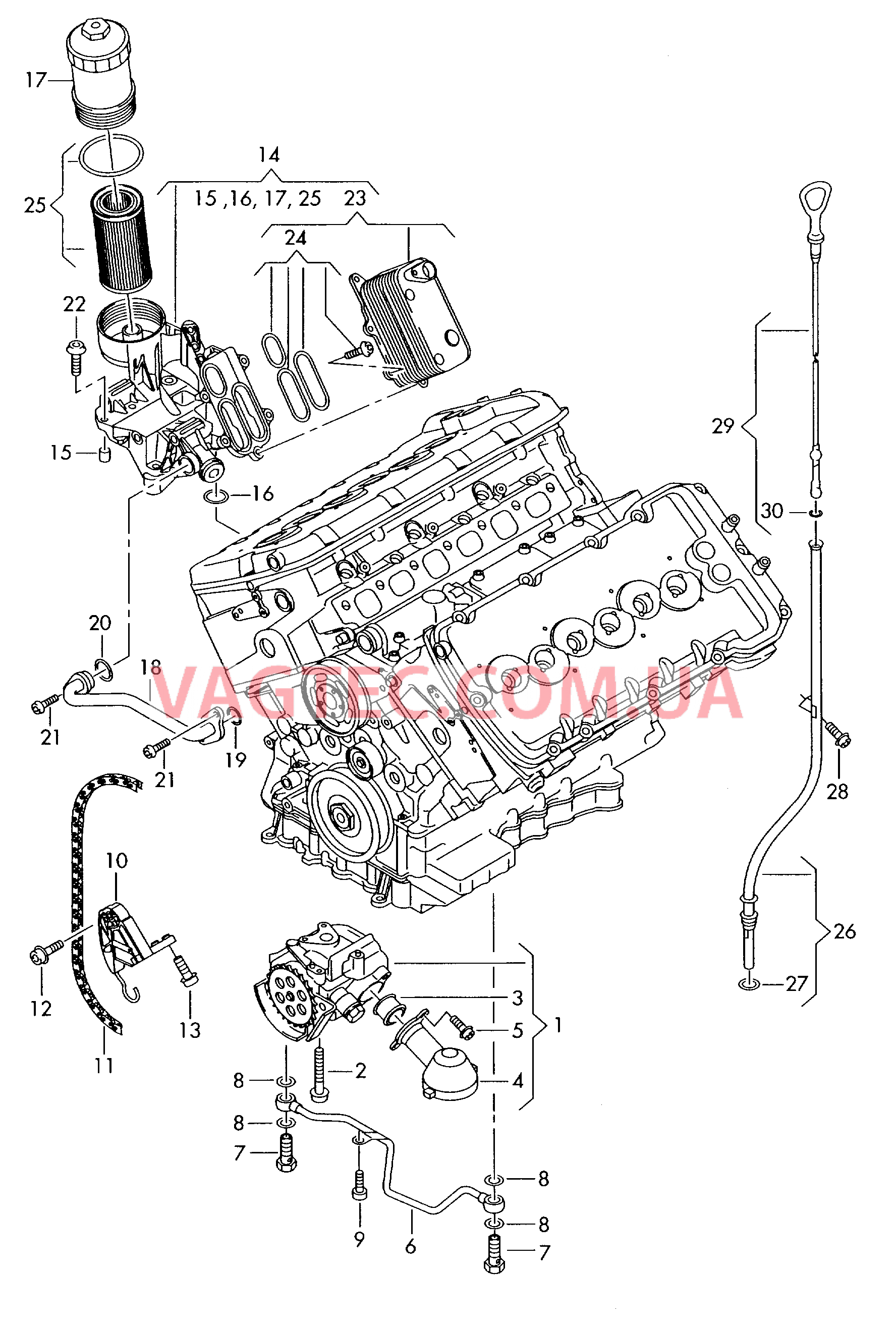 Насос, масляный Фильтр, масляный Кронштейн масляного фильтра Маслоизмерительный щуп Радиатор, масляный  для AUDI A8 2004