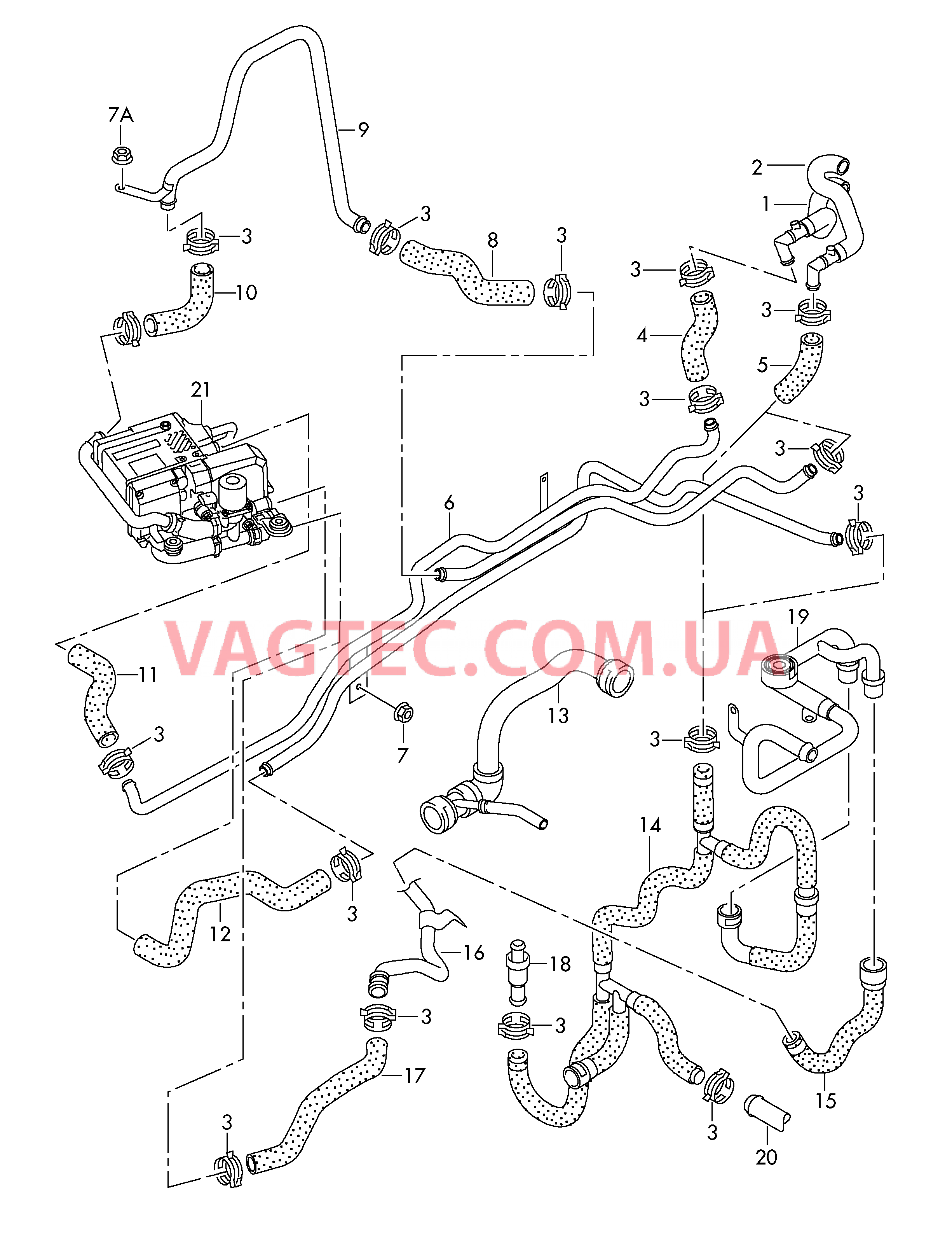 Шланги ОЖ для а/м с автономным отопителем  для а/м с дополнительной системой отопления  для AUDI A8 2007