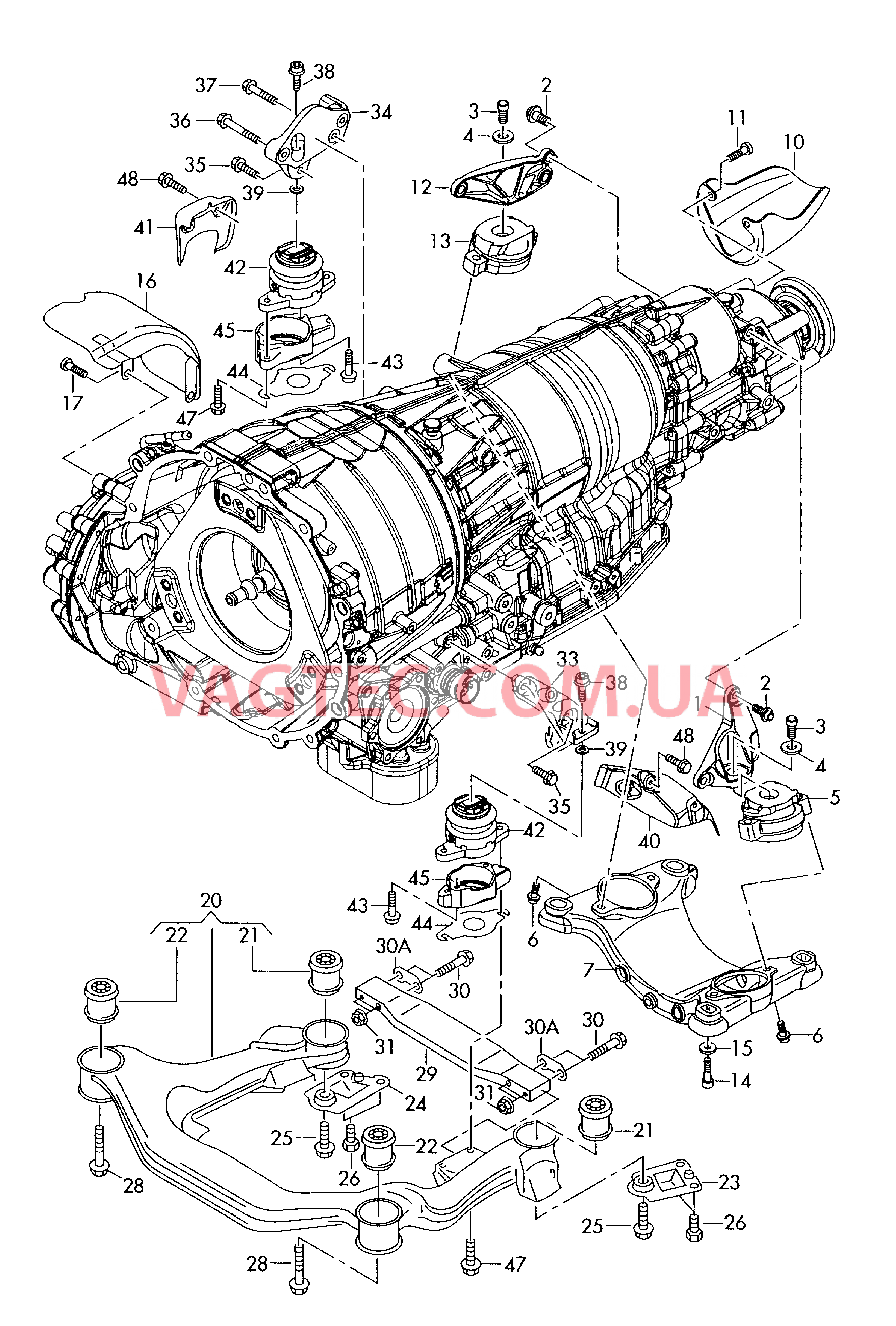 Подрамник Детали крепежные для КП для 6-ступенчатой АКП F             >> 4E-7-019 500* для AUDI A8Q 2007