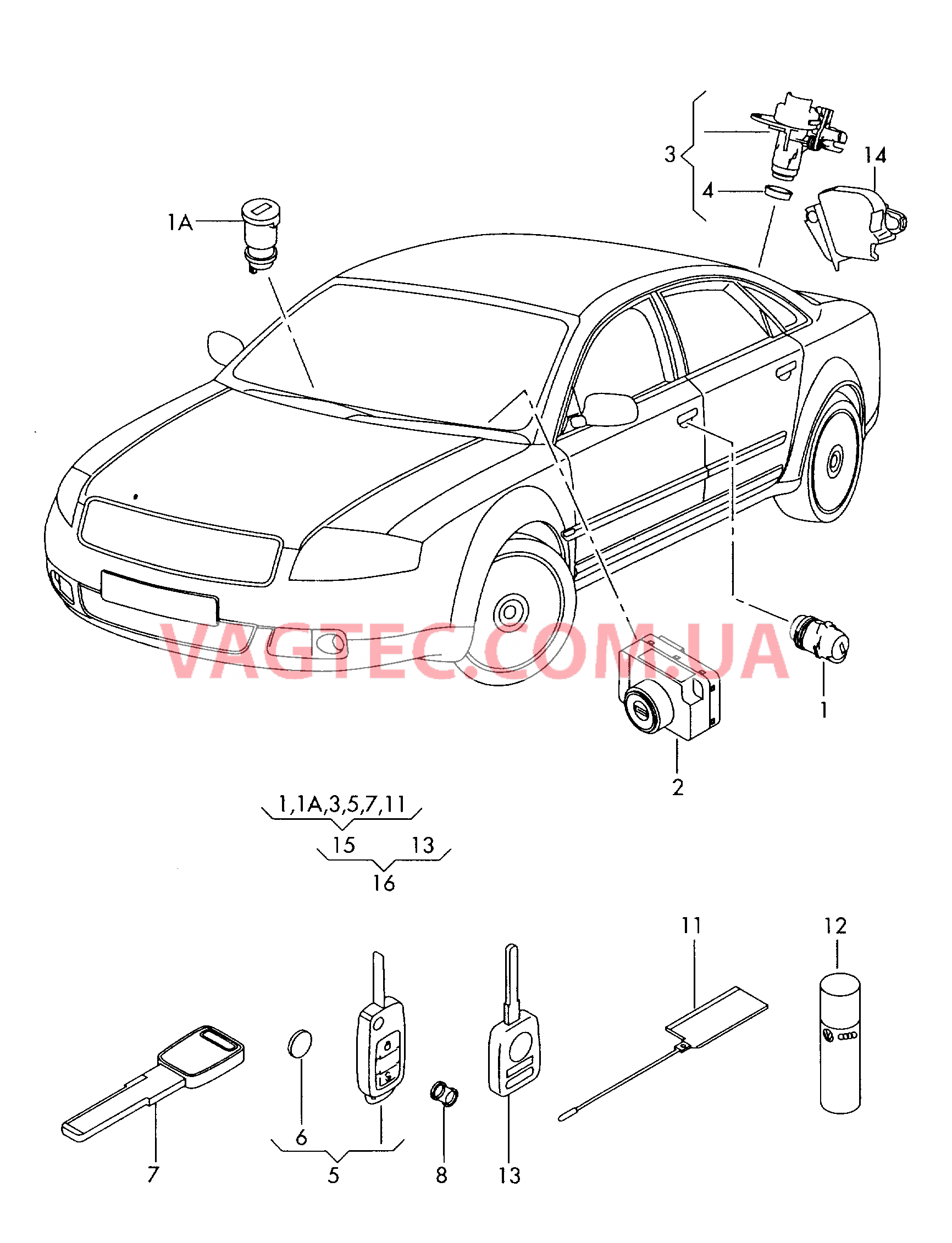 Личинка замка Ключ  для AUDI A8Q 2005