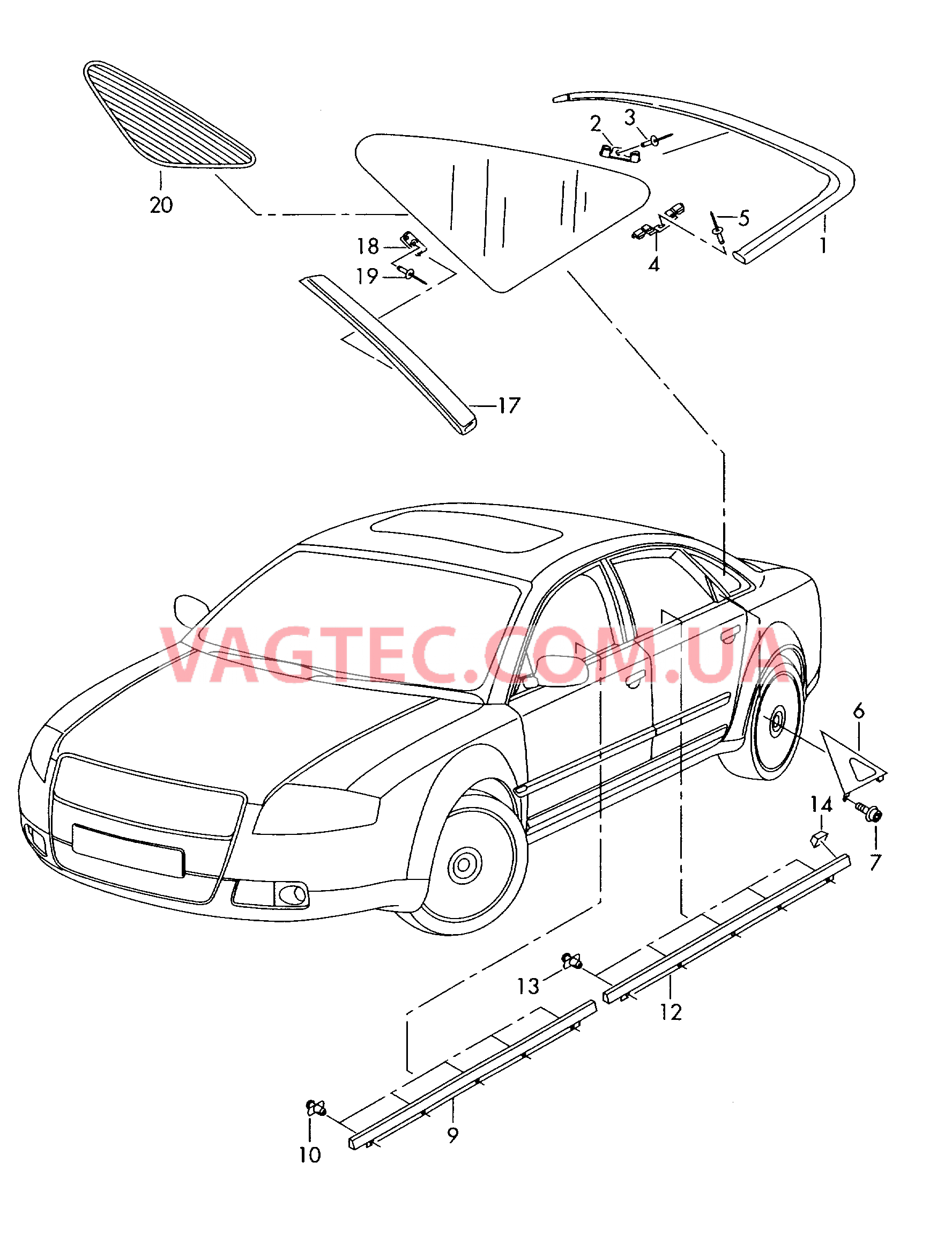 Молдинг для бокового стекла Молдинг паза стекла Накладка для стойки C  для AUDI A8 2007