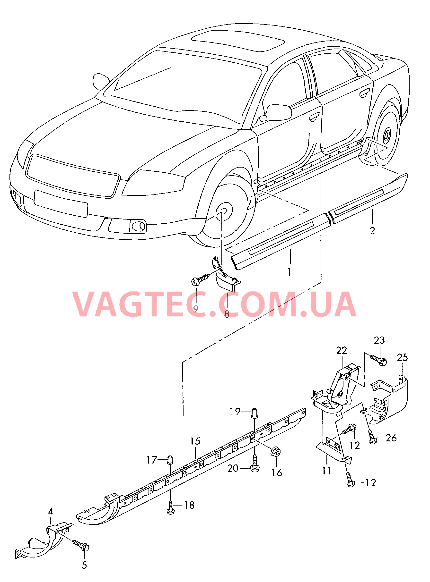 Облицовка порога Cпойлер колеса  для AUDI A8Q 2003-1
