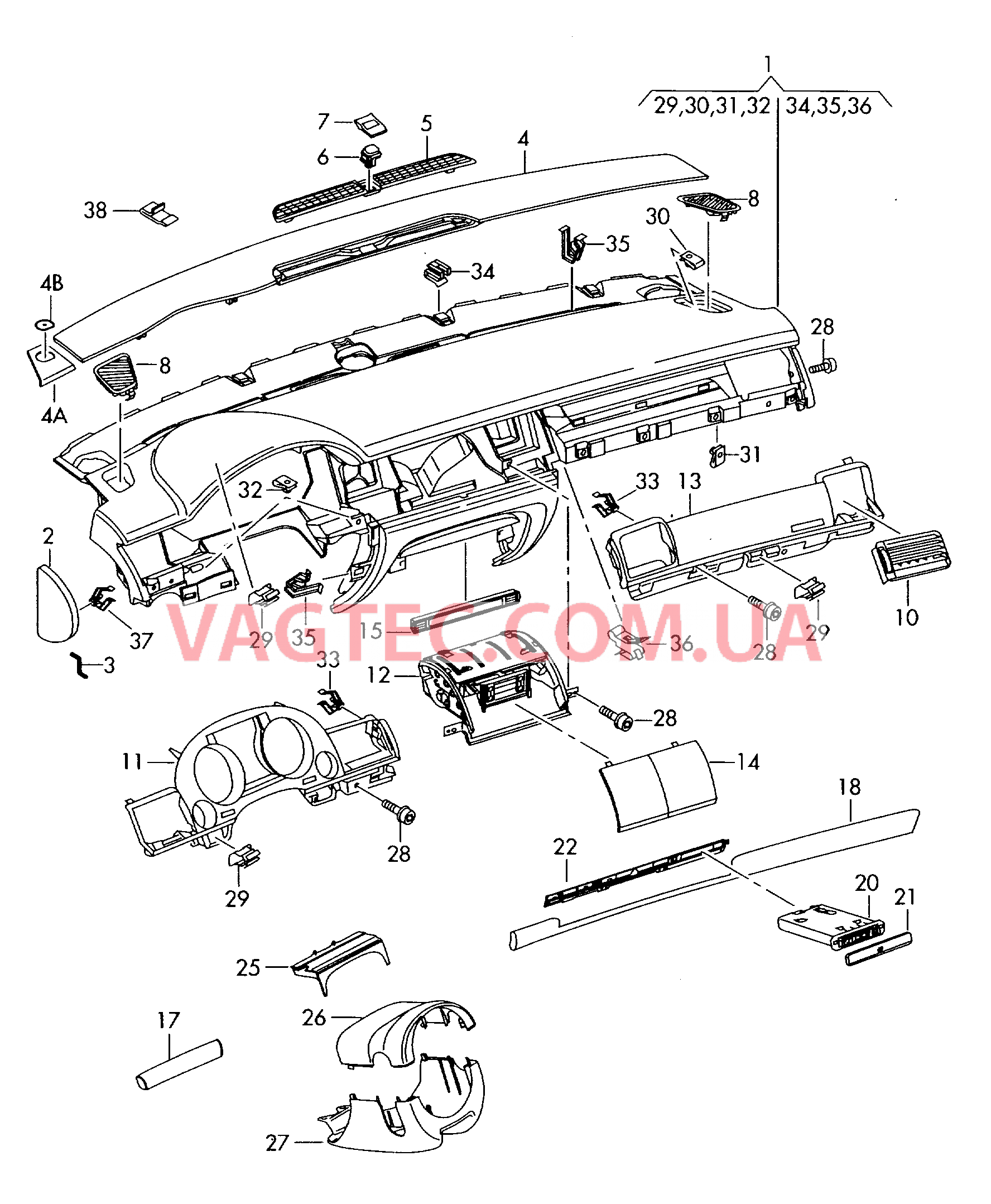 Панель приборов Детали, встроен. в пан. приб.  для AUDI A8Q 2005