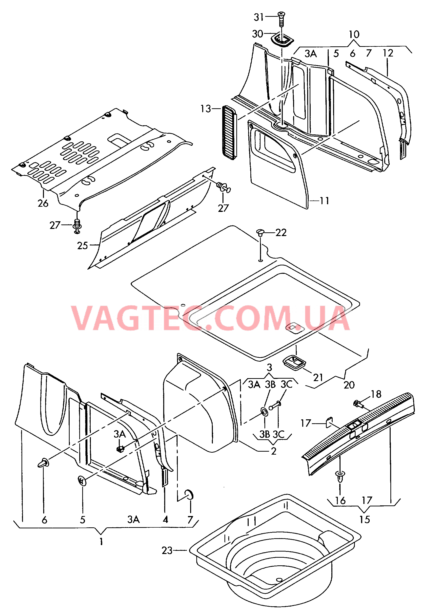 Обшивки багажника  для AUDI A8Q 2003-1