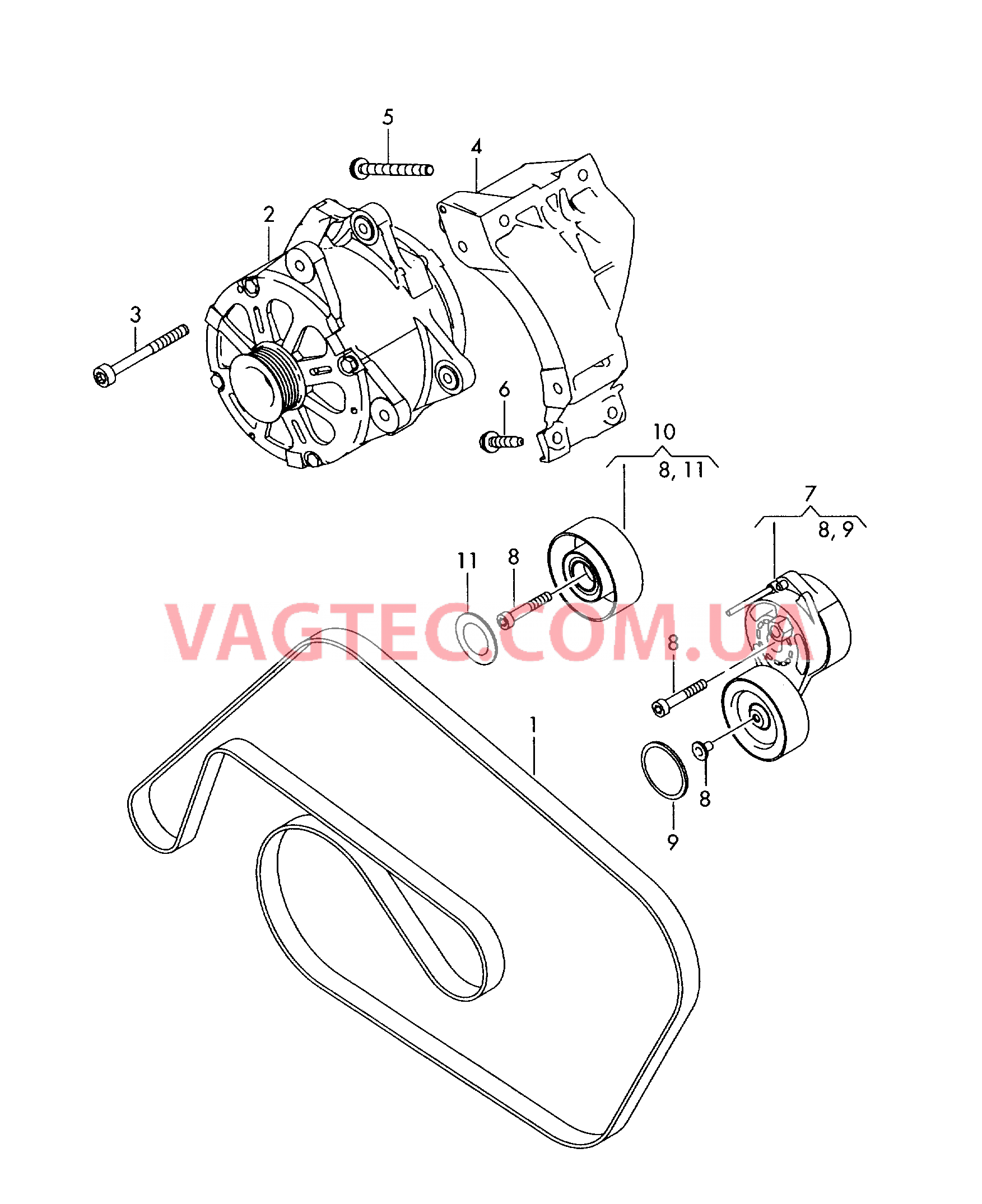 Детали подключения и крепления для генератора  Поликлиновой ремень  для AUDI A8Q 2003-1