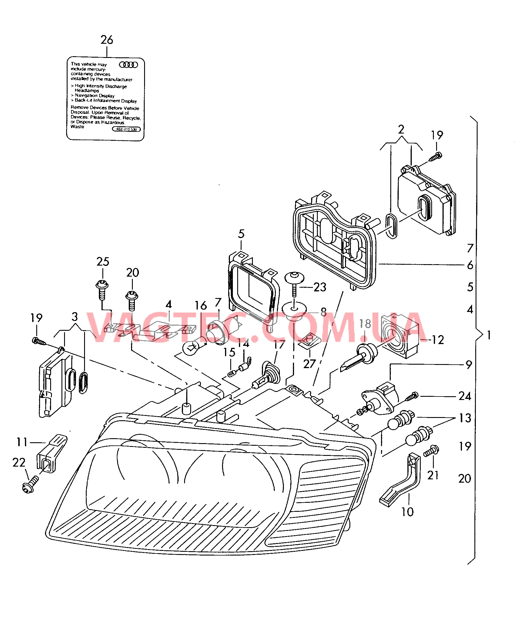 Фары адаптивного освещения .   F 4E-6-000 001>> 4E-6-004 000* для AUDI A8 2007