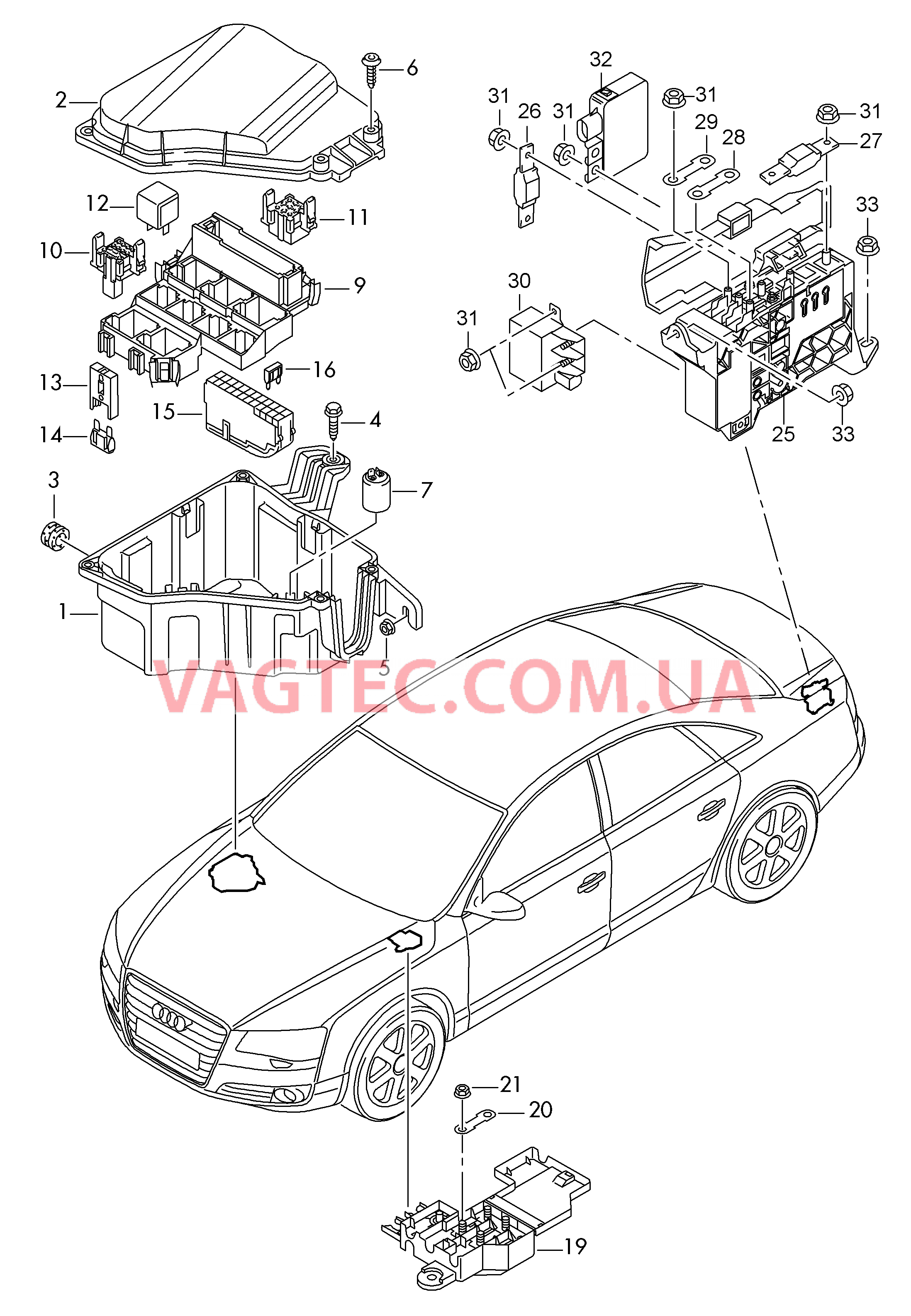 Колодка реле и реле Распределитель потенциала  для AUDI A8Q 2010-1