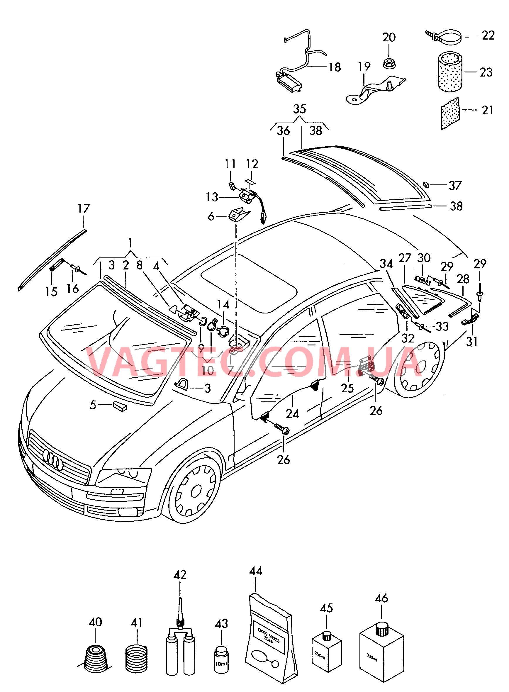 Заднее стекло  для AUDI A8 2008