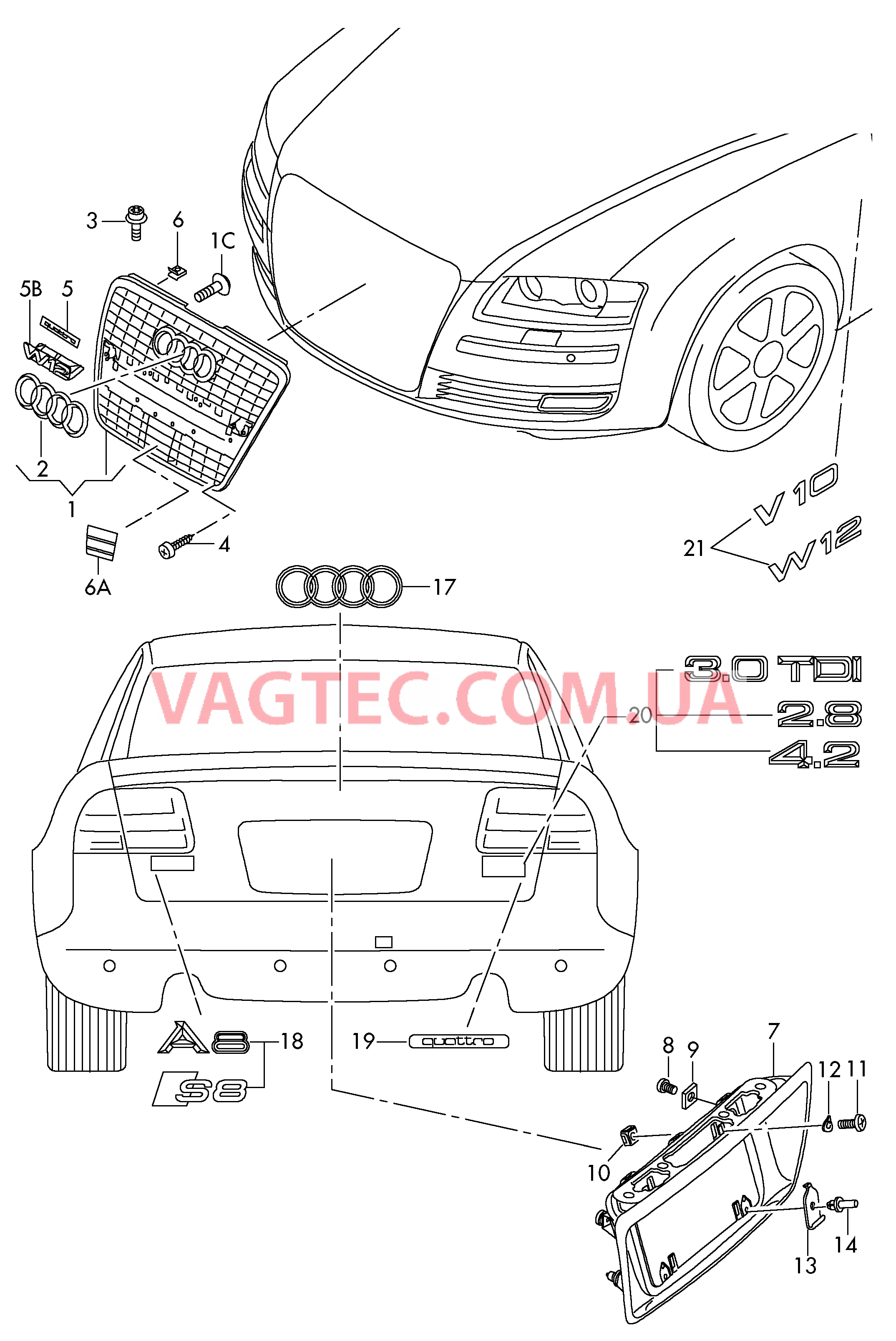 Решётка радиатора Панель для номерного знака Надписи  для AUDI A8 2010