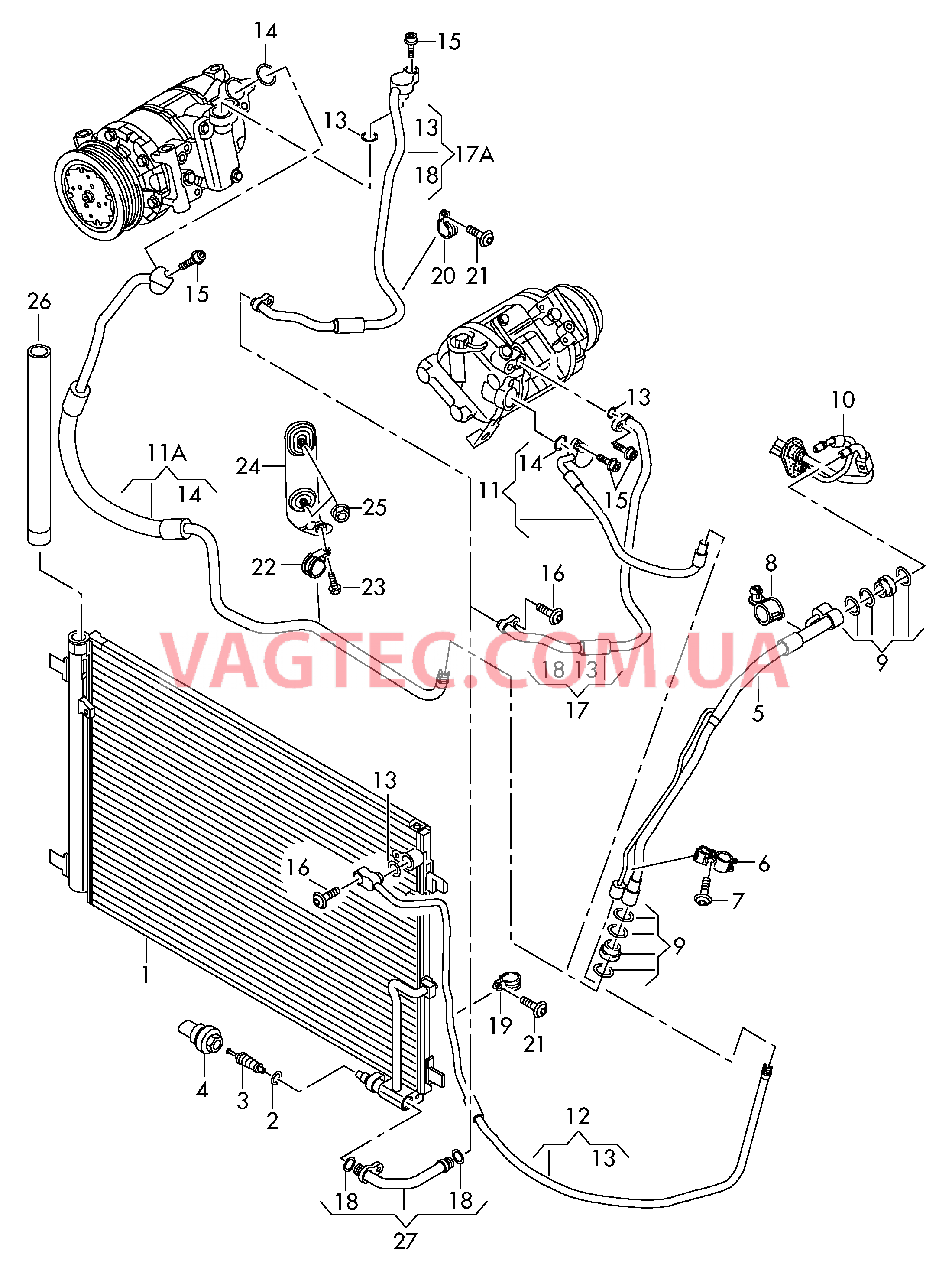 Конденсатор климат.установки Циркуляция хладагента Моторный отсек  для AUDI A8 2010-1