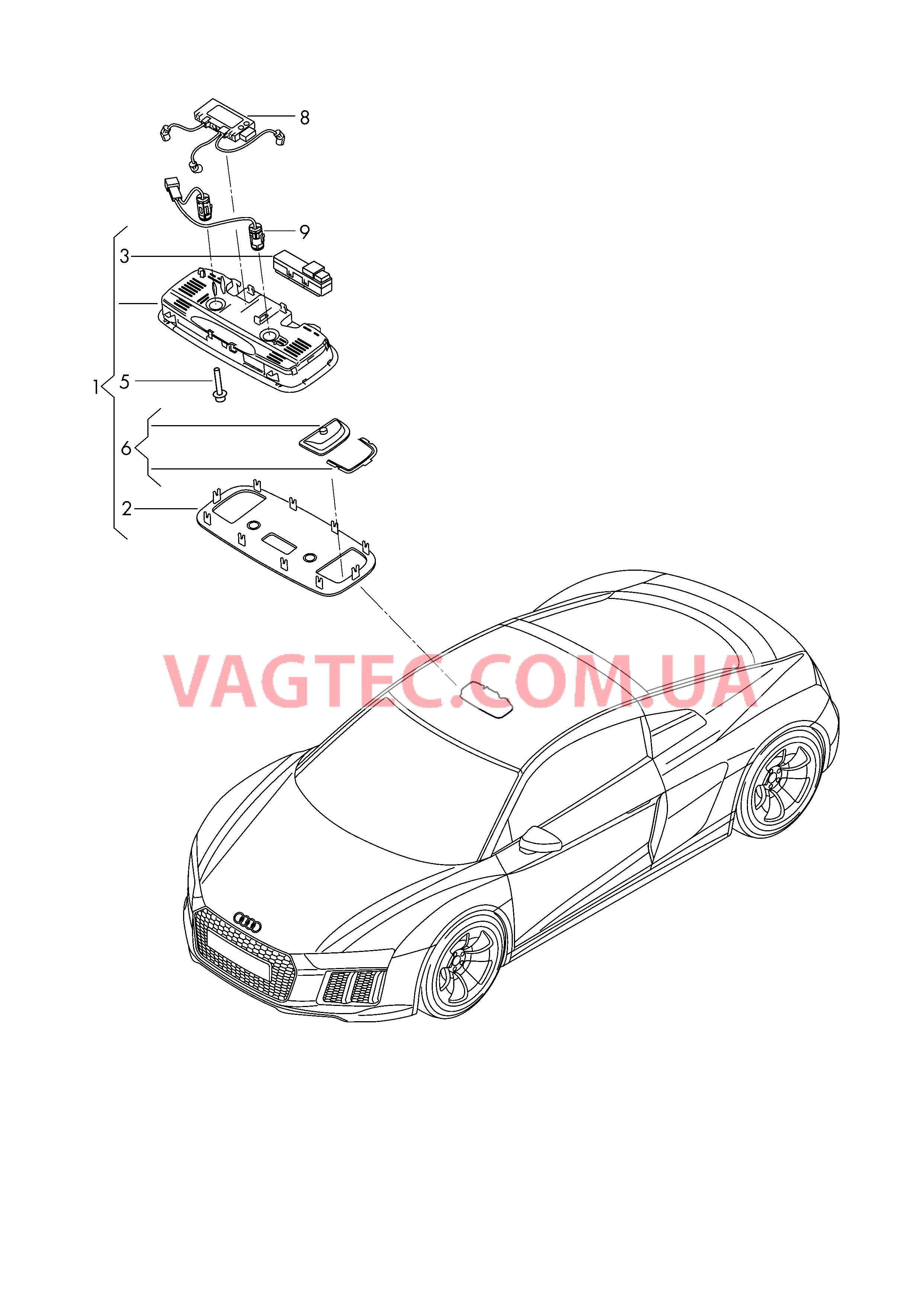 Плафон салона с фонар.д.чтения  для AUDI R8 2016