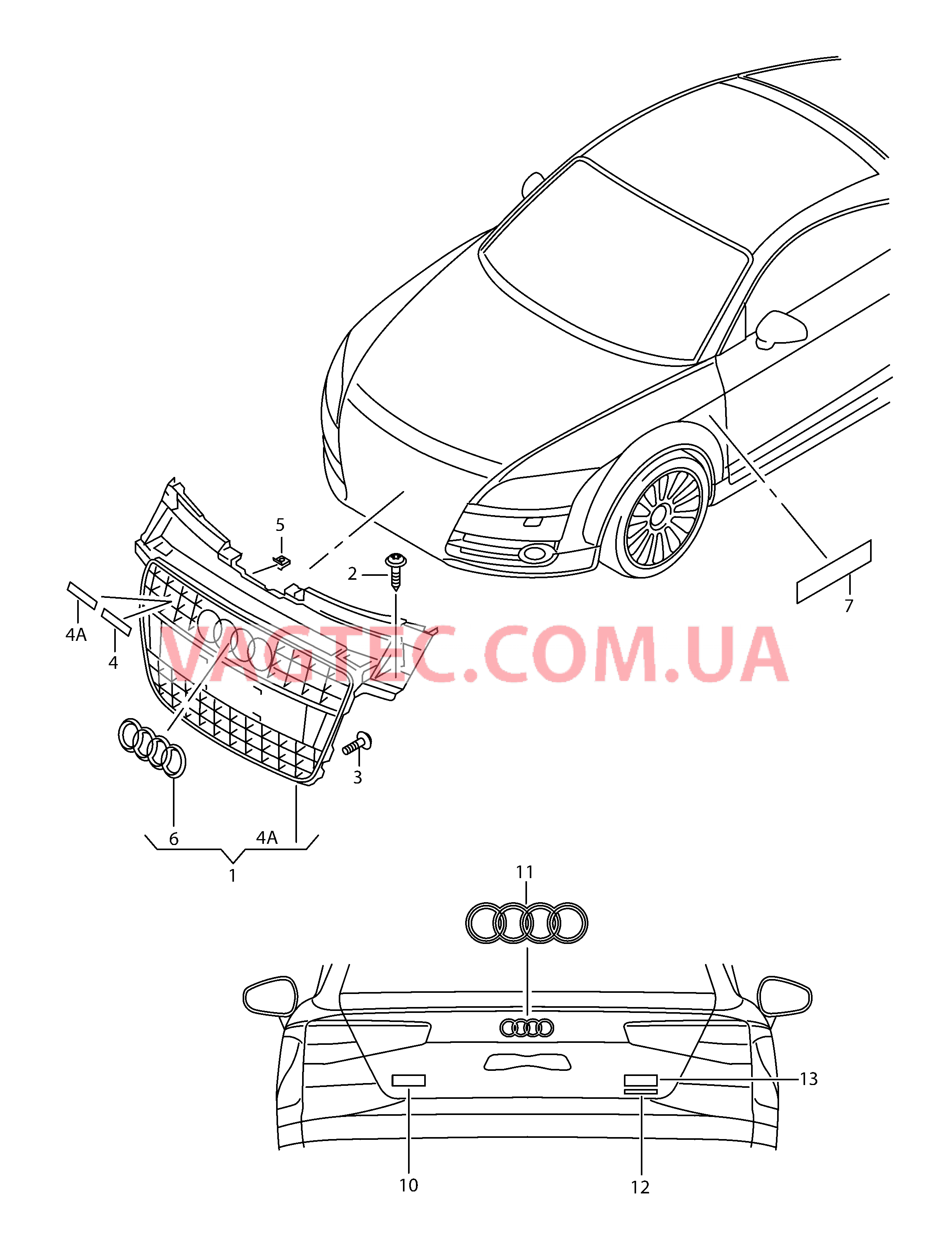 Решётка радиатора Надписи  для AUDI TTRS 2011