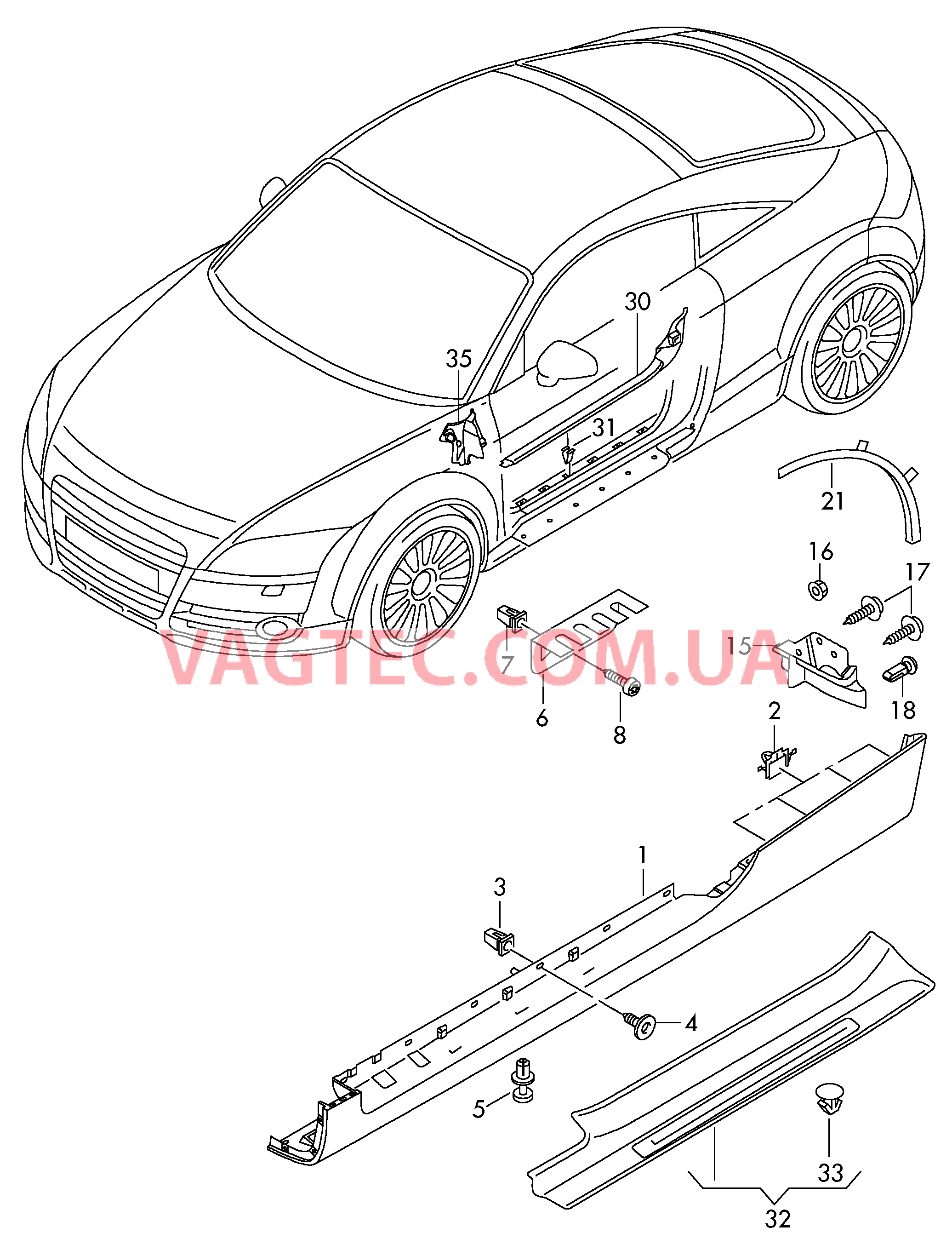 Облицовка порога Cпойлер колеса Накладка порога Накладка для стойки А  для AUDI TT 2010