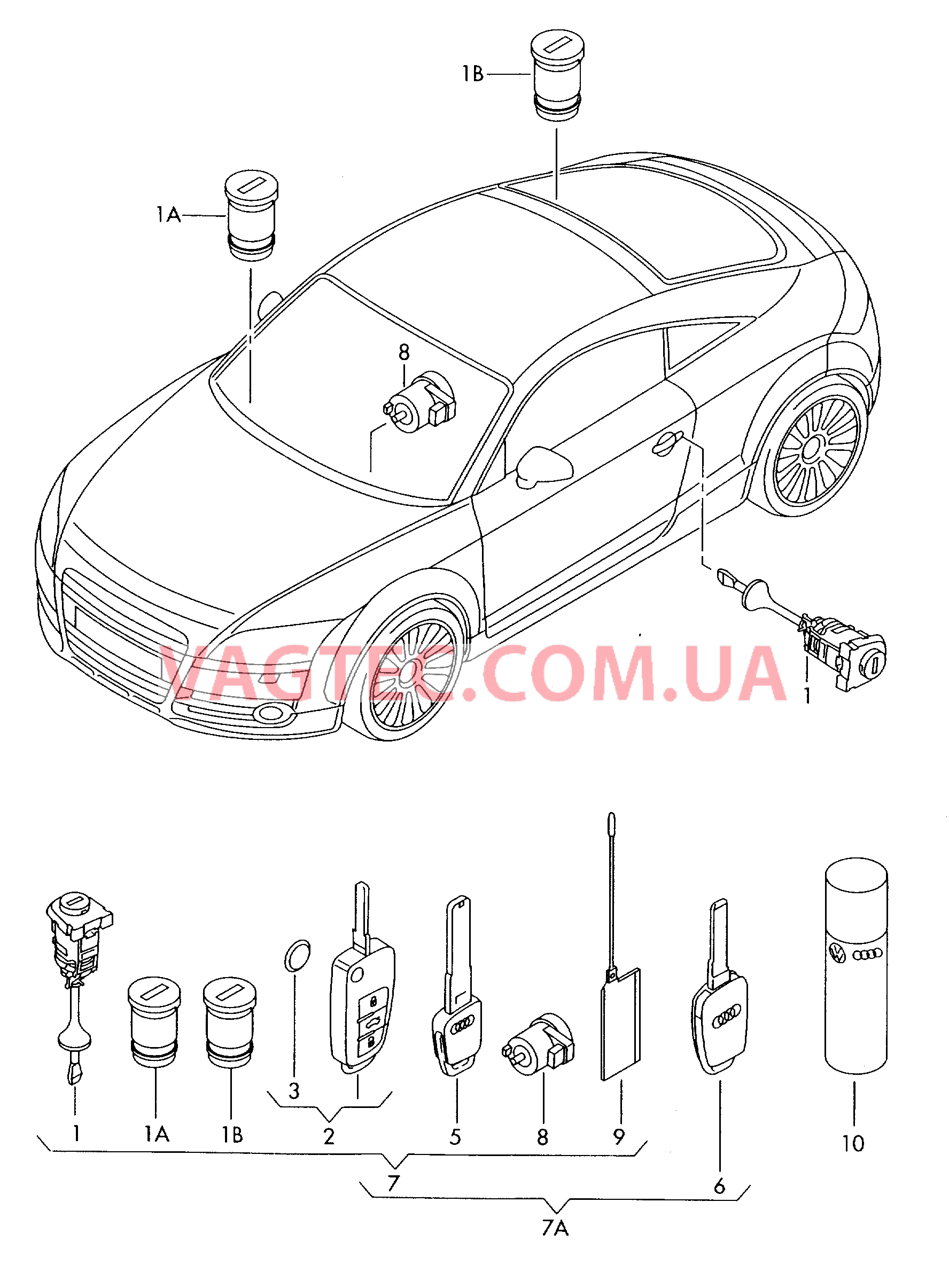 Личинка замка Ключ  для AUDI TT 2010