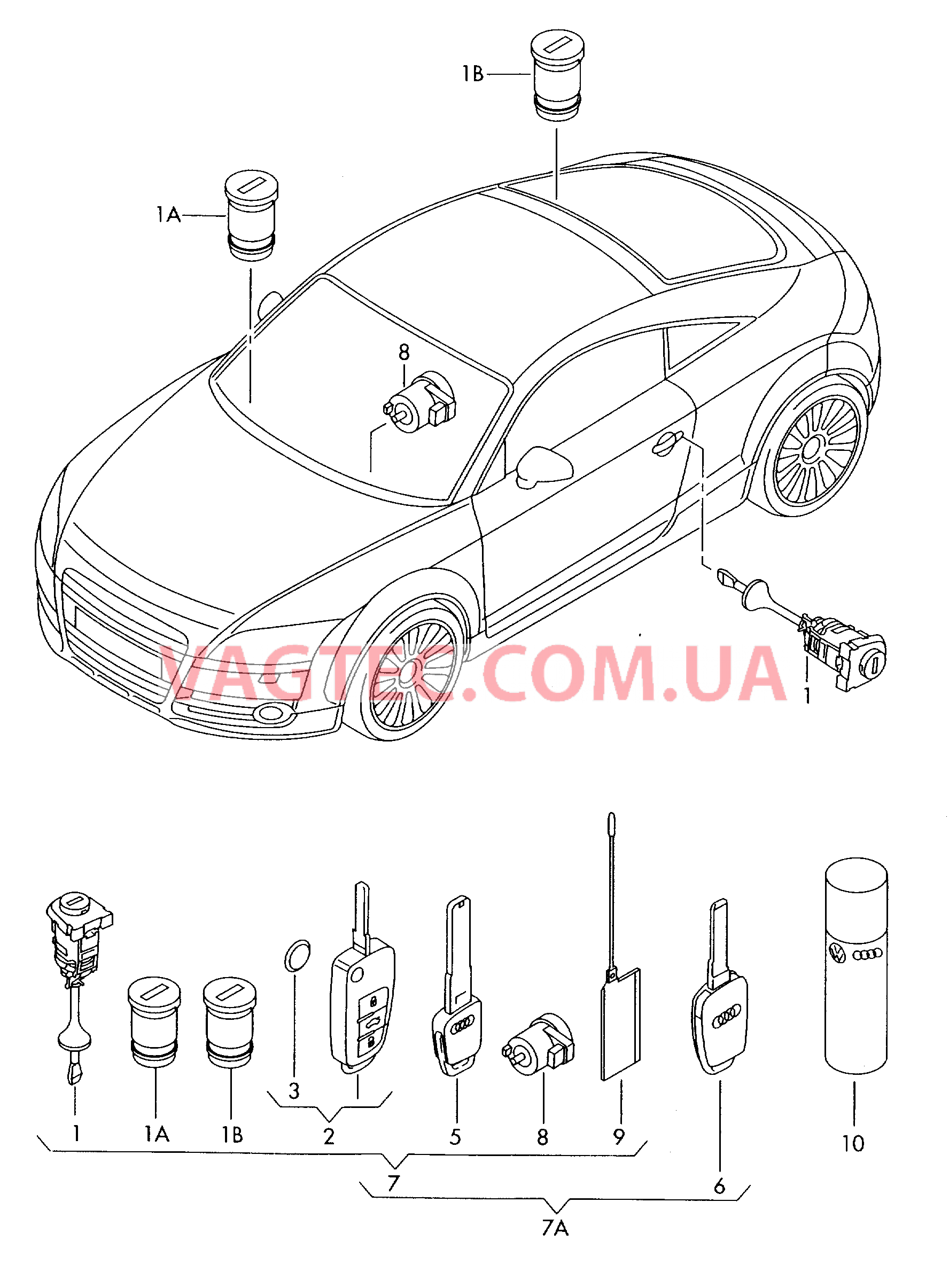 Личинка замка Ключ  для AUDI TT 2014