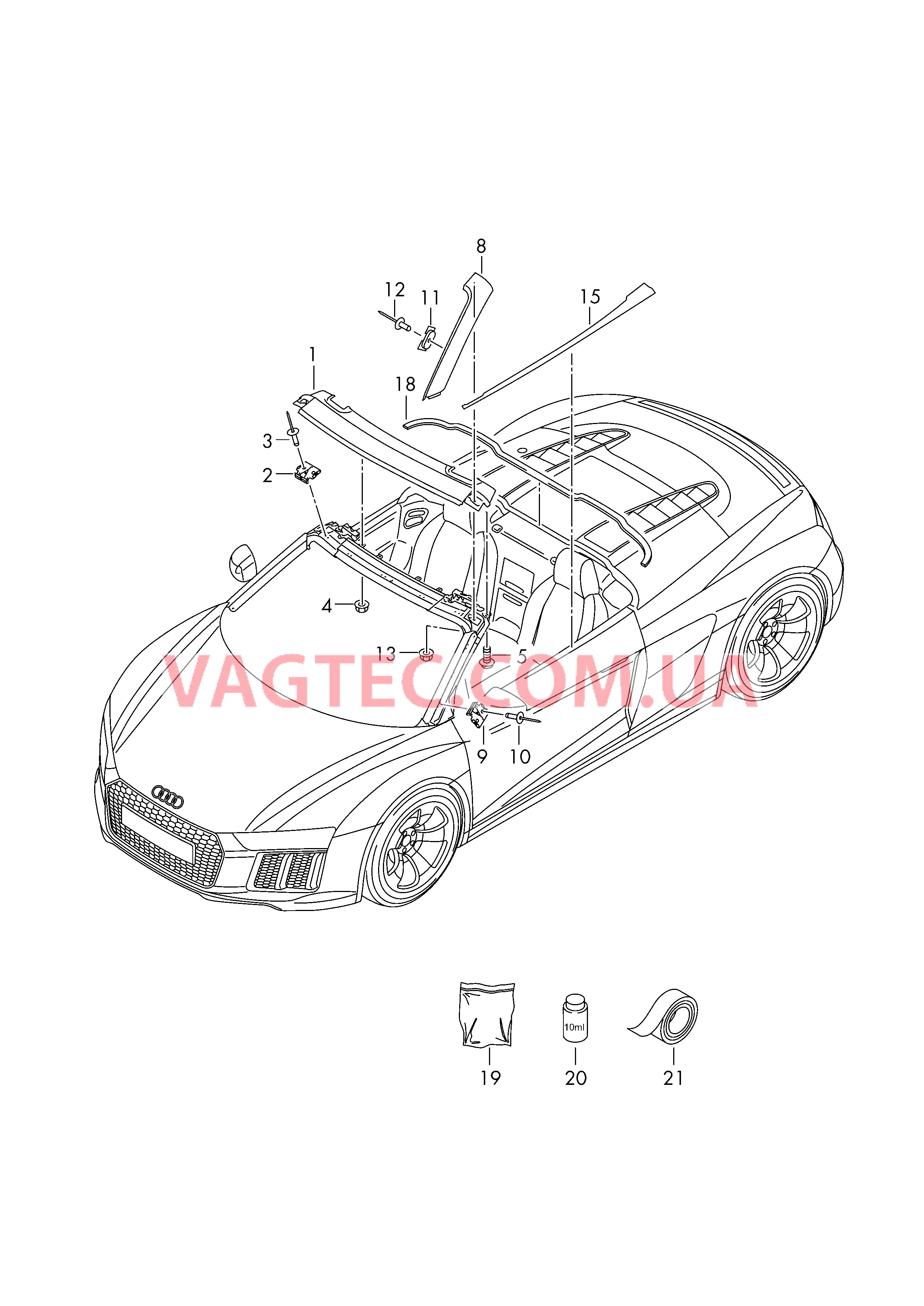 Накладка для усилителя крыши Накладка для стойки А Накладка для двери Декор. наклад. рамы скл. крыши  для AUDI R8 2019