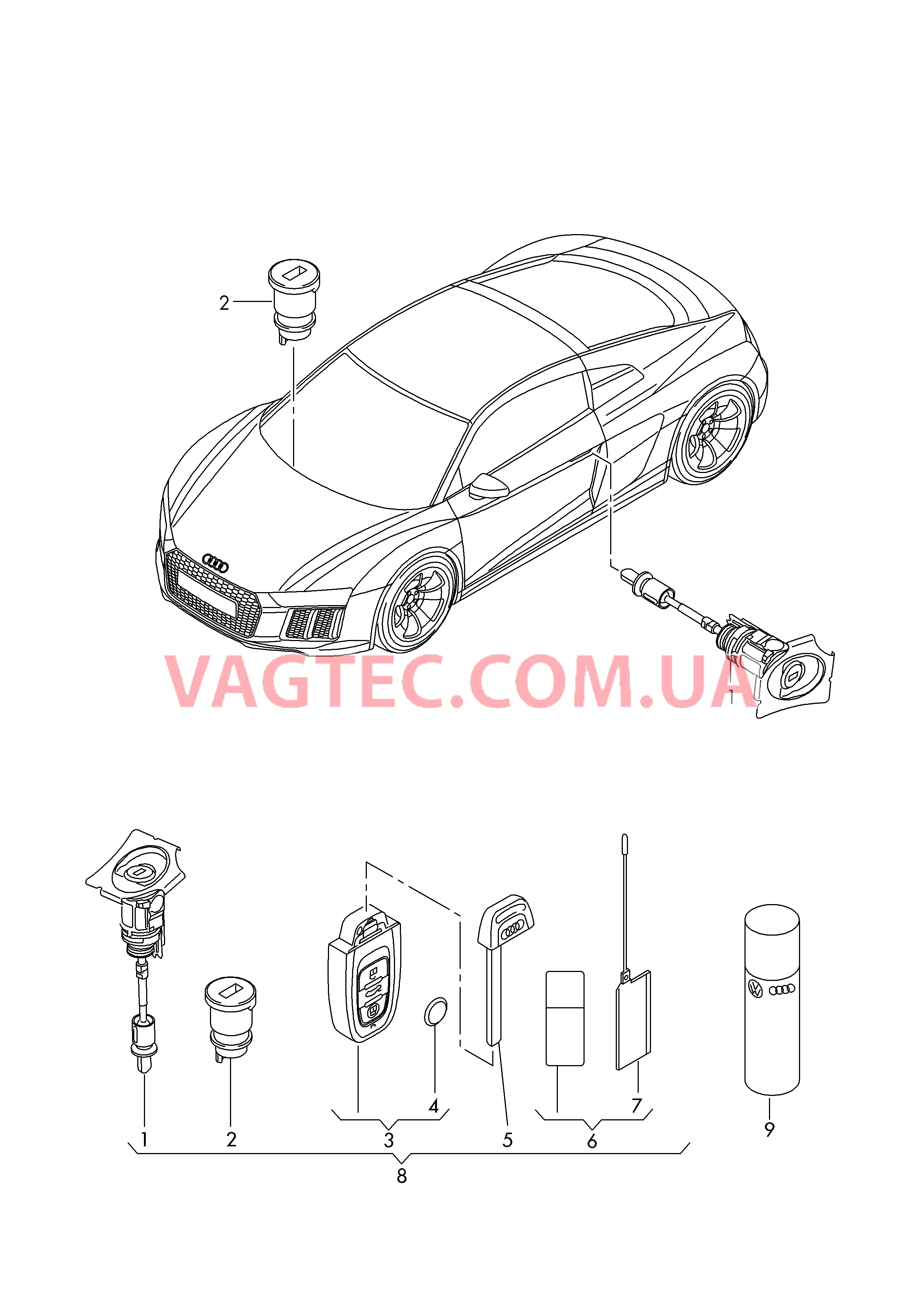 Личинка замка Ключ  для AUDI R8 2019